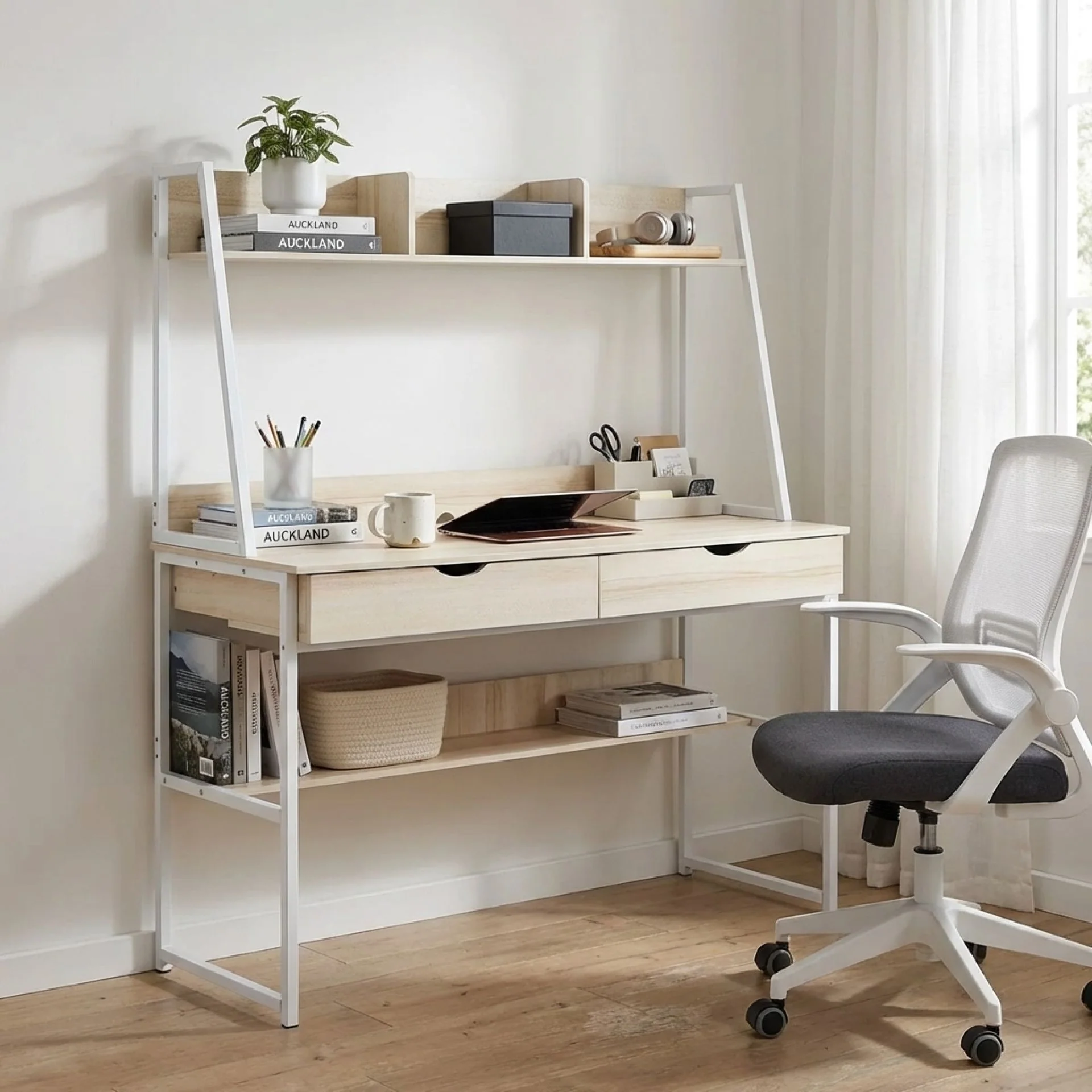 Siya 120cm Computer Desk with Drawers - Oak - Image 4