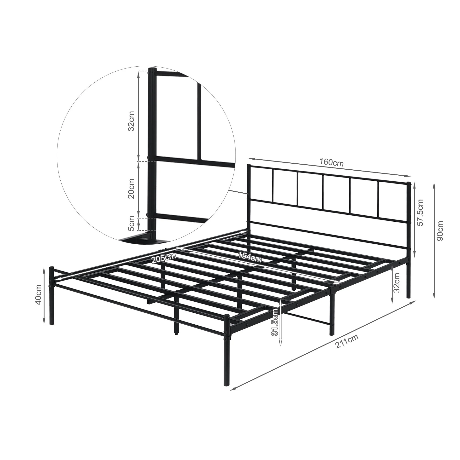 Sophia Queen Metal Bed Frame - Black - Image 13