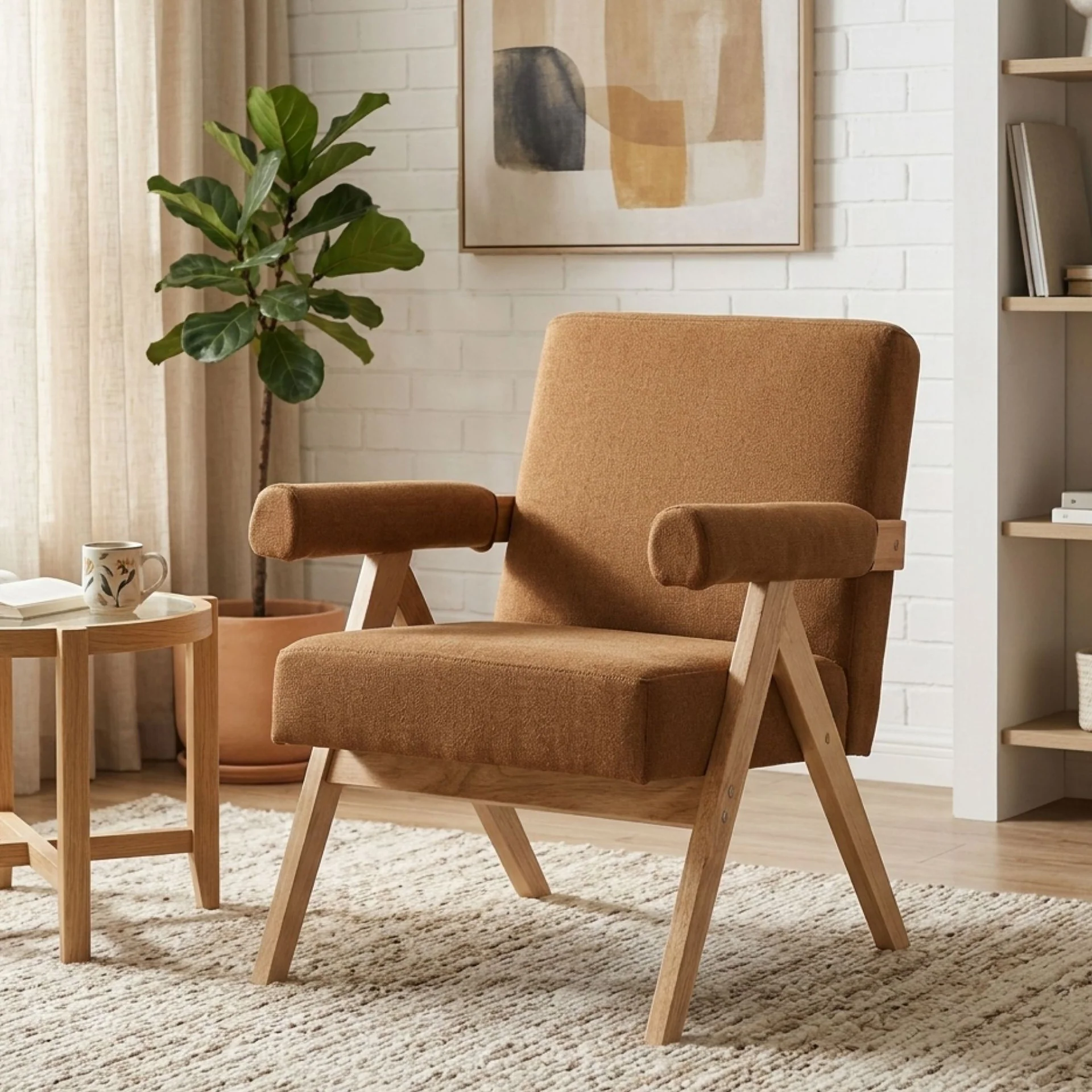 Soren Linen Armchair - Caramel Brown - Image 4