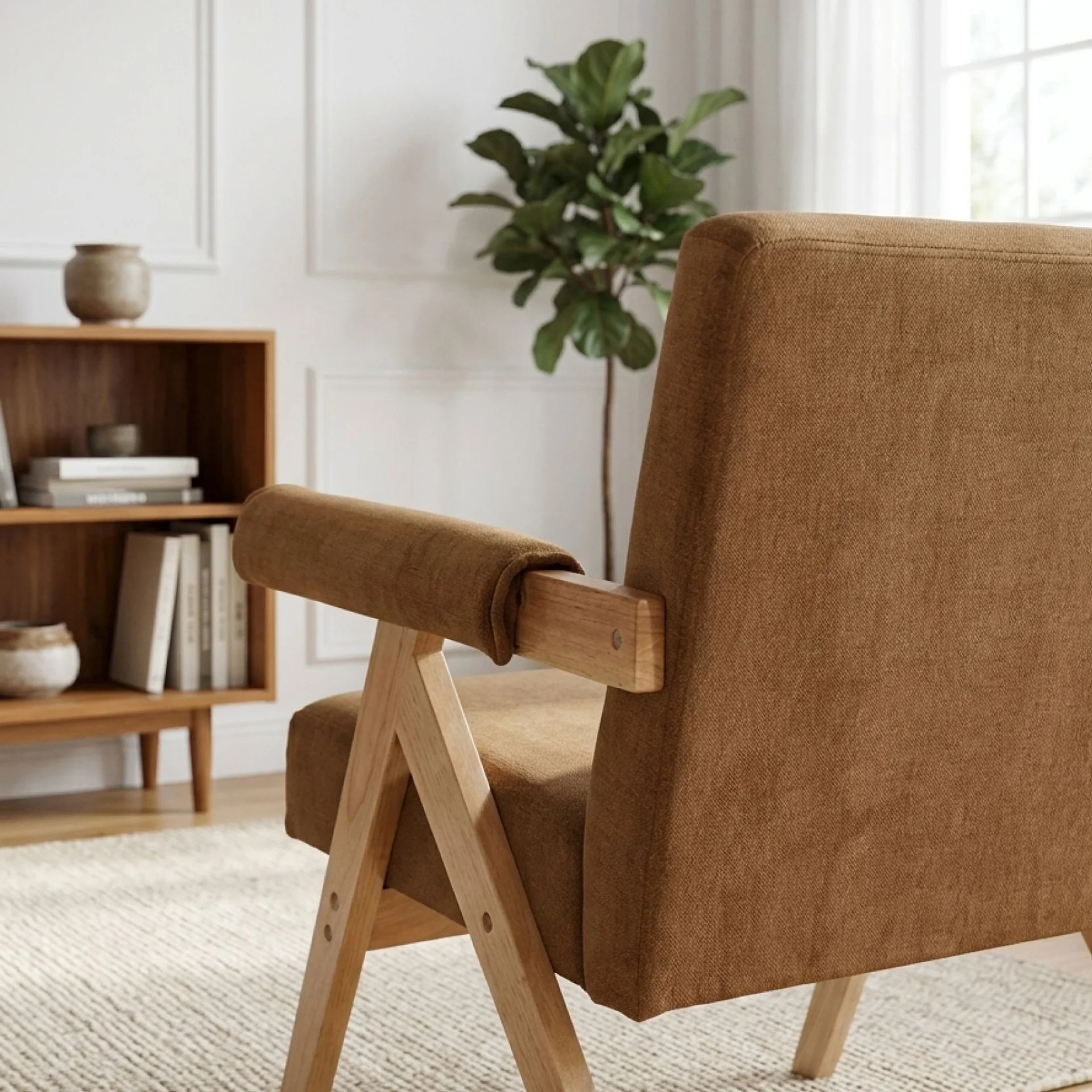 Soren Linen Armchair - Caramel Brown - Image 5