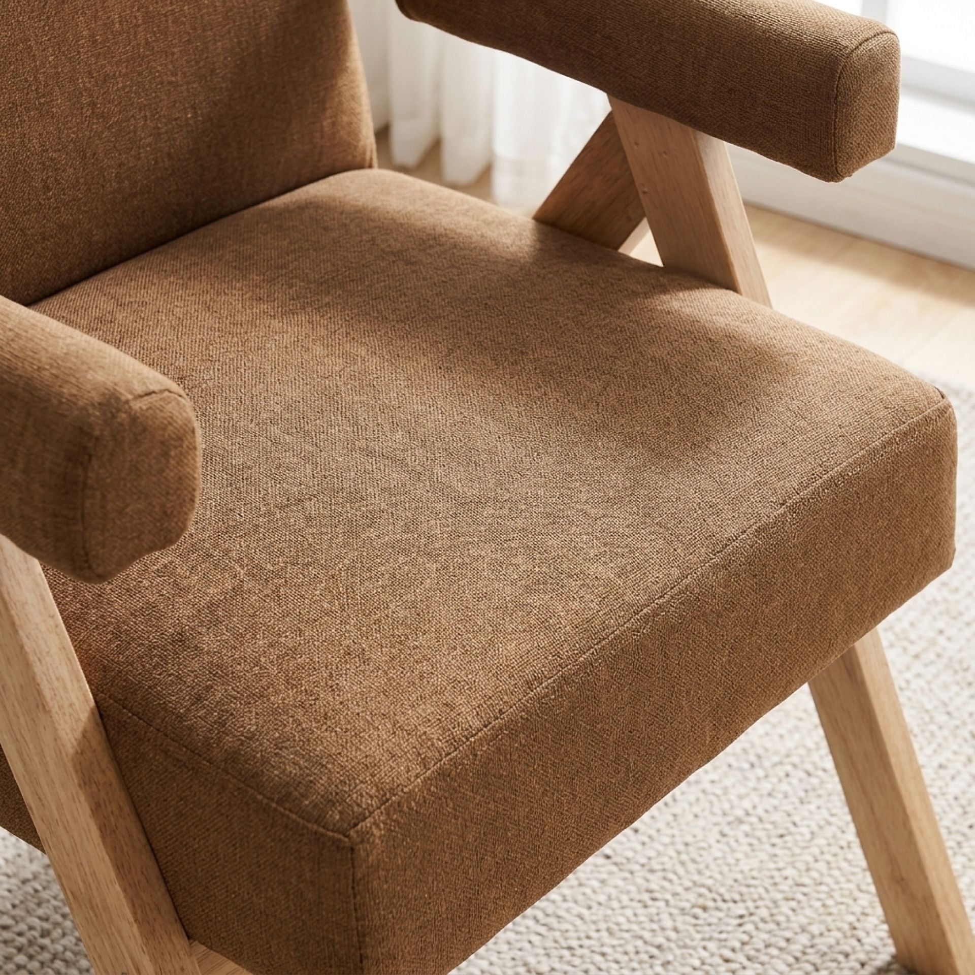 Soren Linen Armchair - Caramel Brown - Image 6