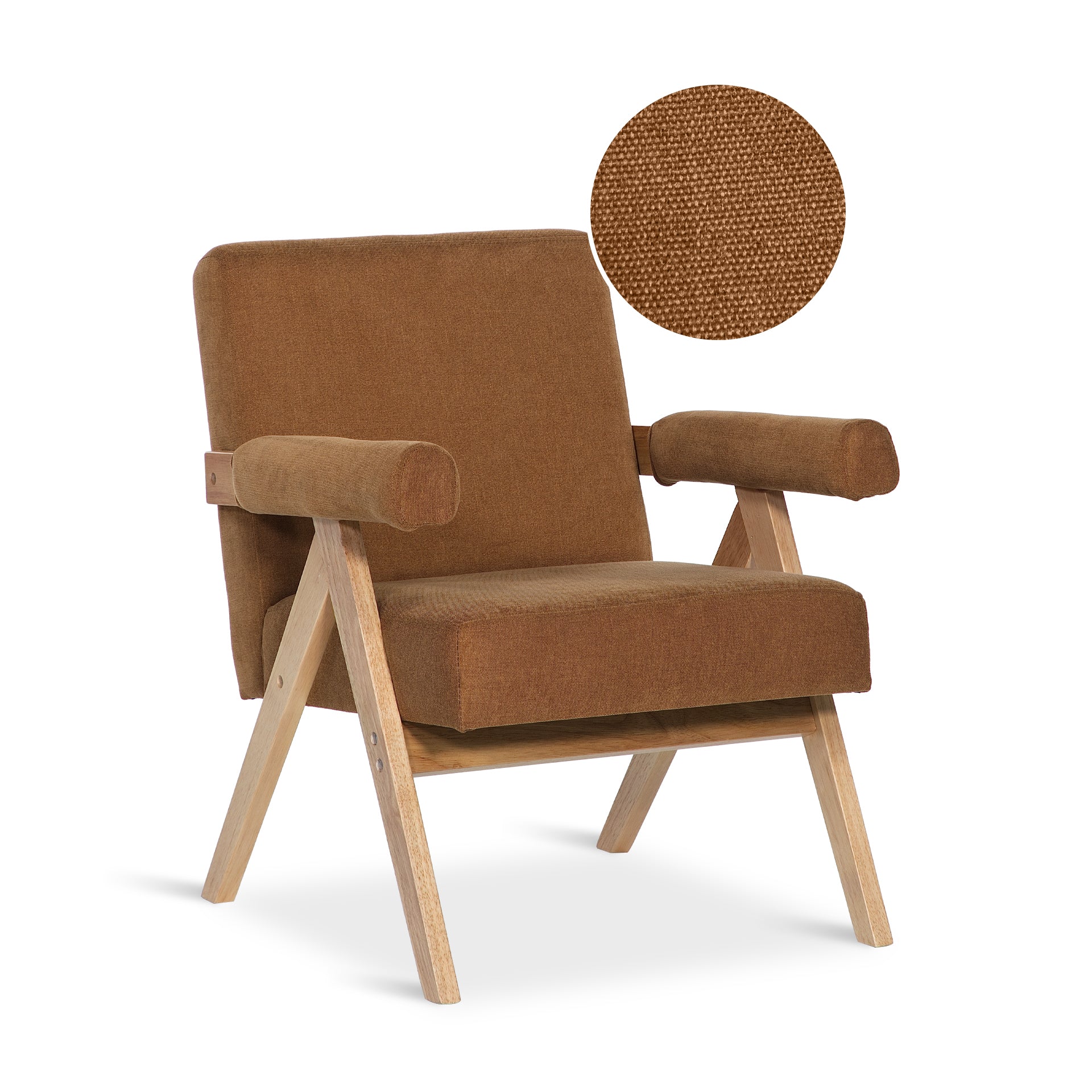 Soren Linen Armchair - Caramel Brown - Image 8