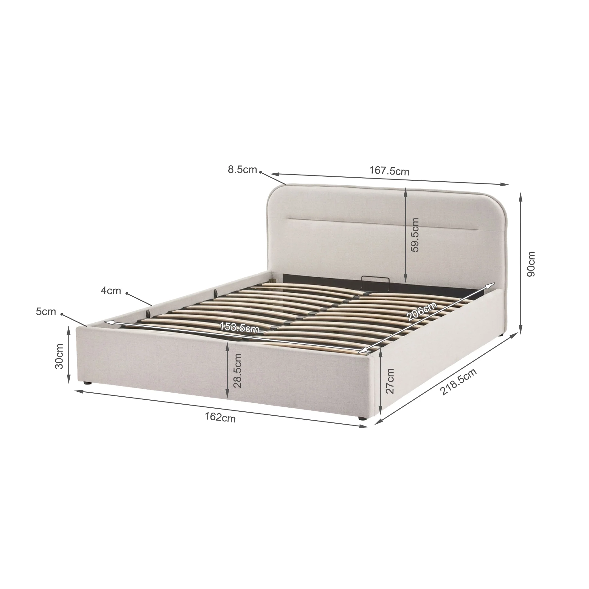 Steady Queen Gas Lift Bed Frame - Linen Beige - Image 15