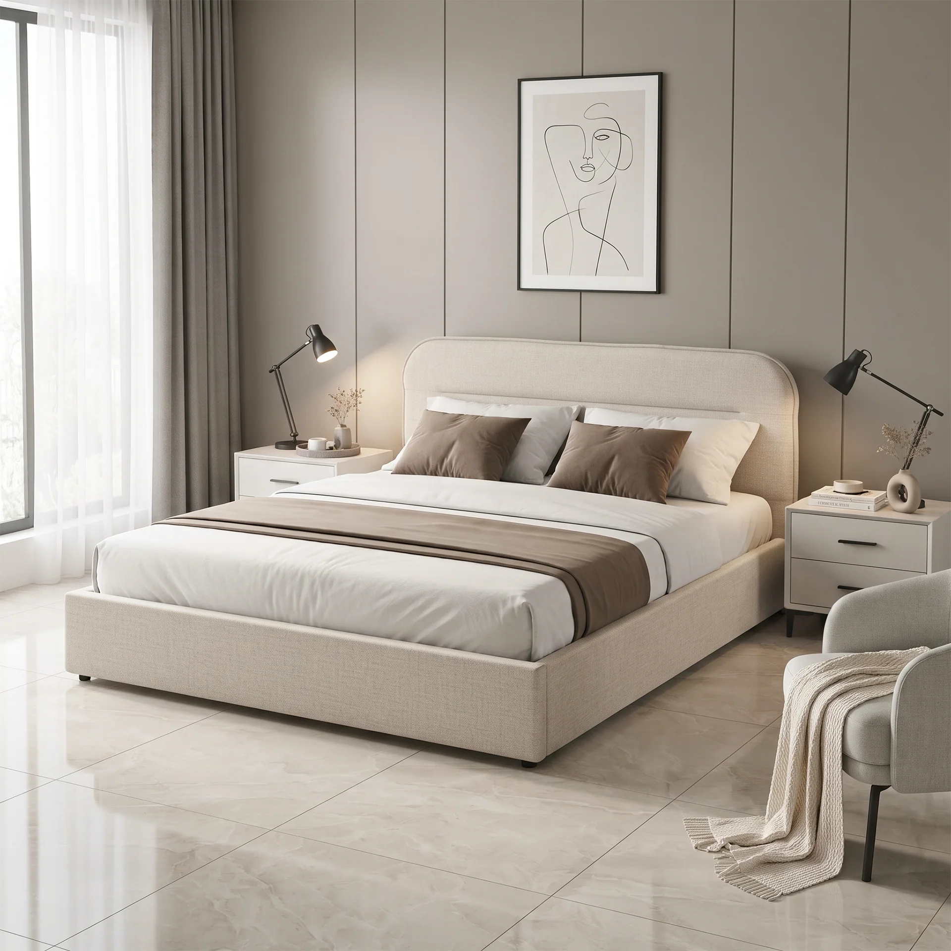 Steady Queen Gas Lift Bed Frame - Linen Beige - Image 3