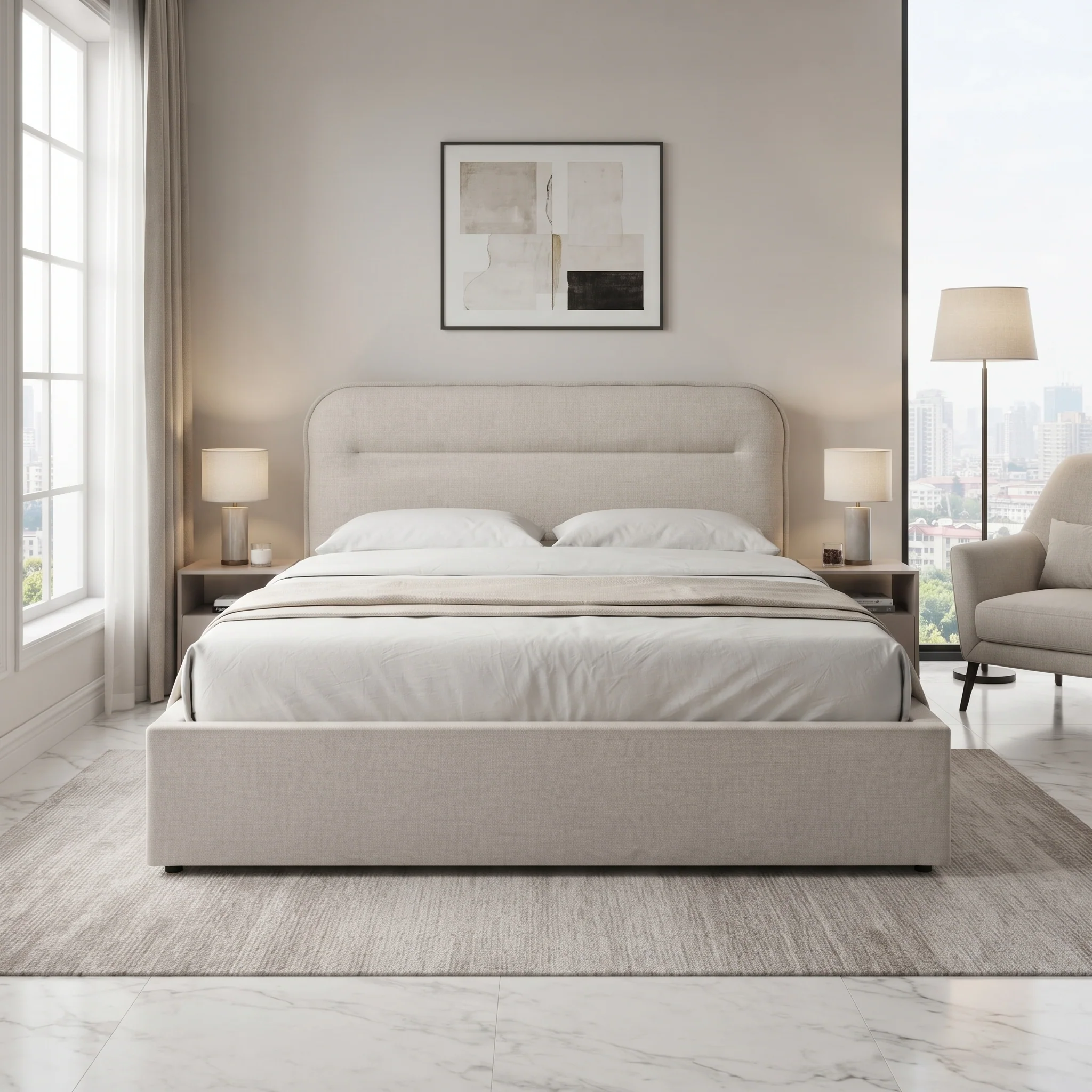 Steady Queen Gas Lift Bed Frame - Linen Beige - Image 5