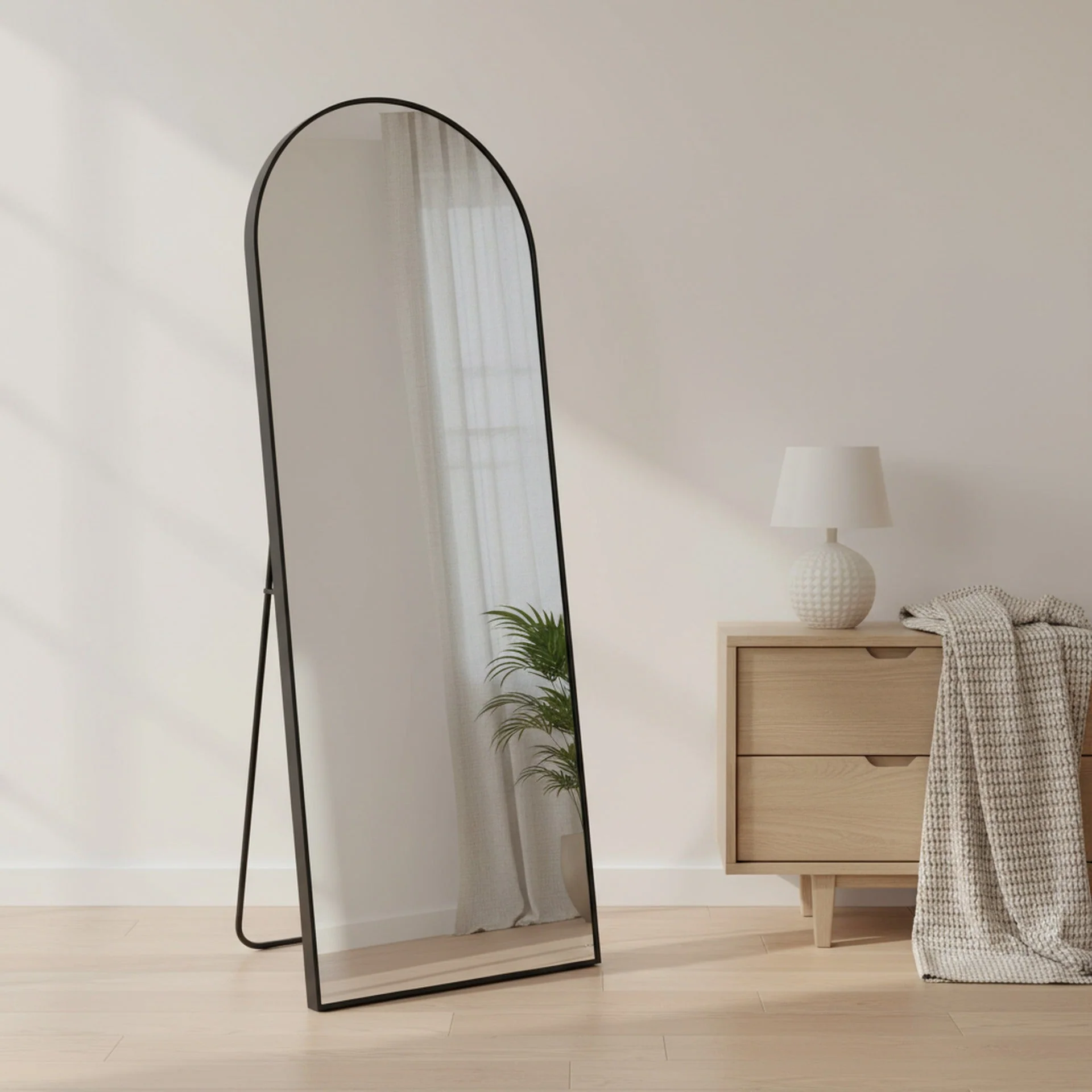 Stella Arched Freestanding Metal Mirror - Black - Image 3