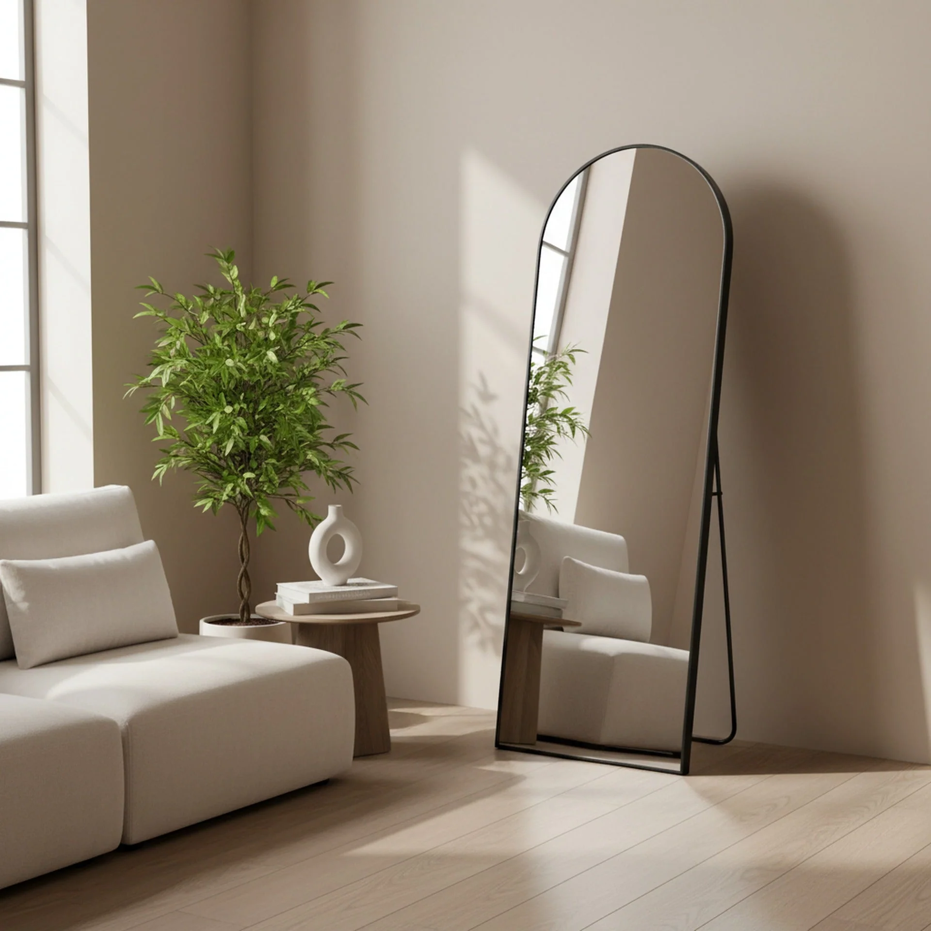 Stella Arched Freestanding Metal Mirror - Black - Image 4