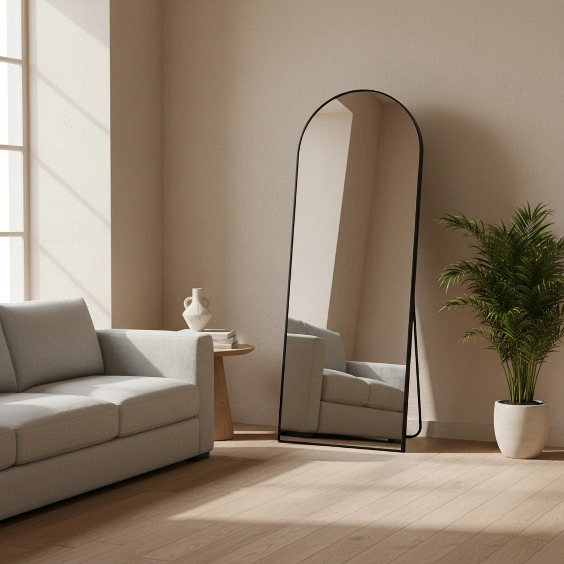 Stella Arched Freestanding Metal Mirror - Black - Image 7