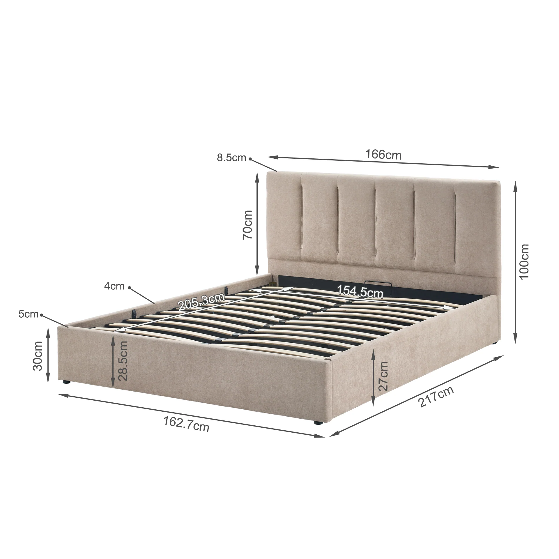 Stow Queen Gas Lift Bed Frame - Linen Khaki - Image 14