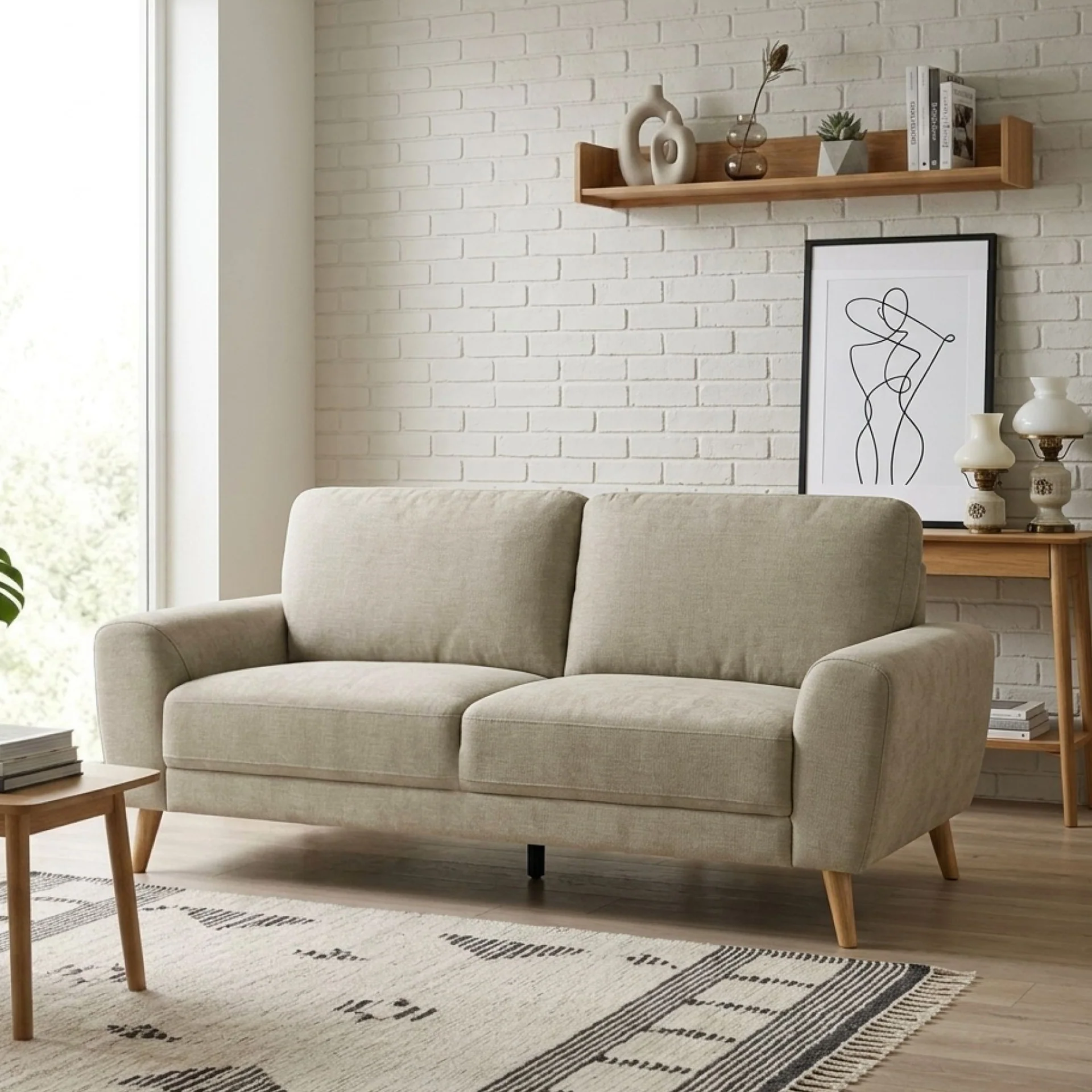 Suki Linen 3 Seater Sofa - Beige