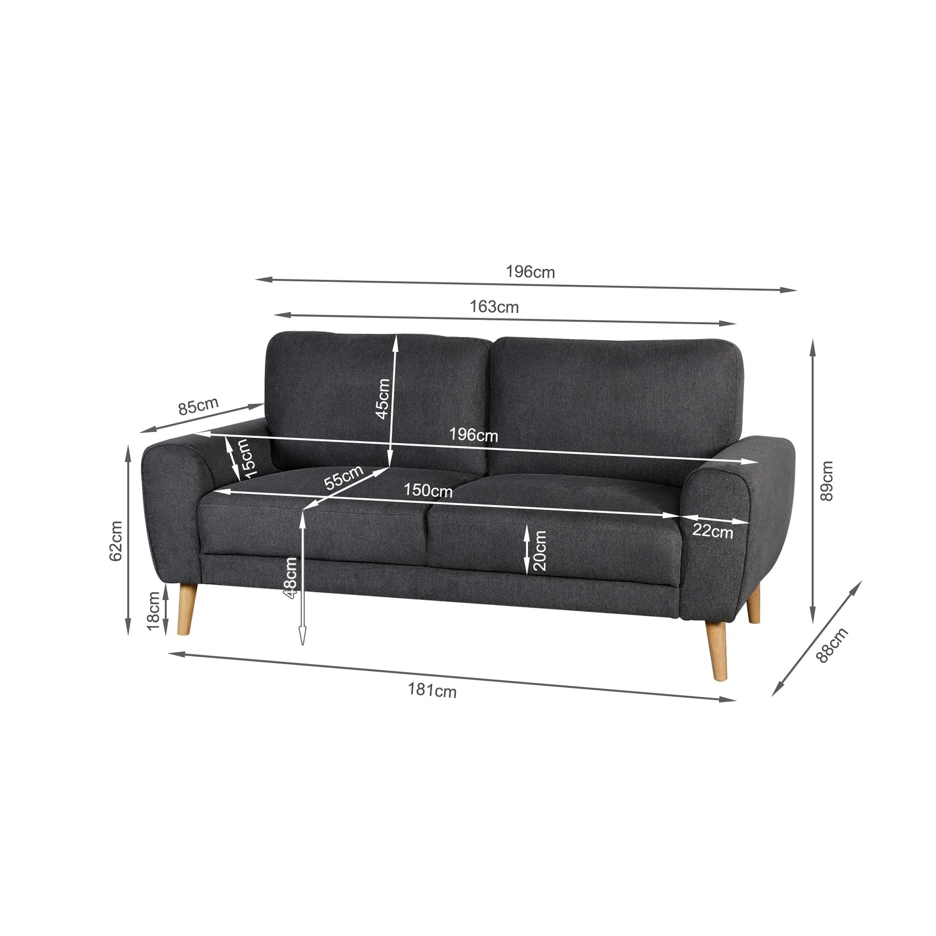 Suki Linen 3 Seater Sofa - Dark Grey - Image 11