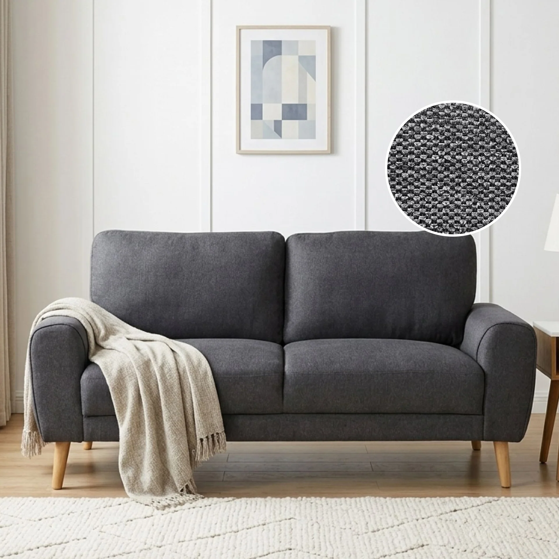 Suki Linen 3 Seater Sofa - Dark Grey - Image 2