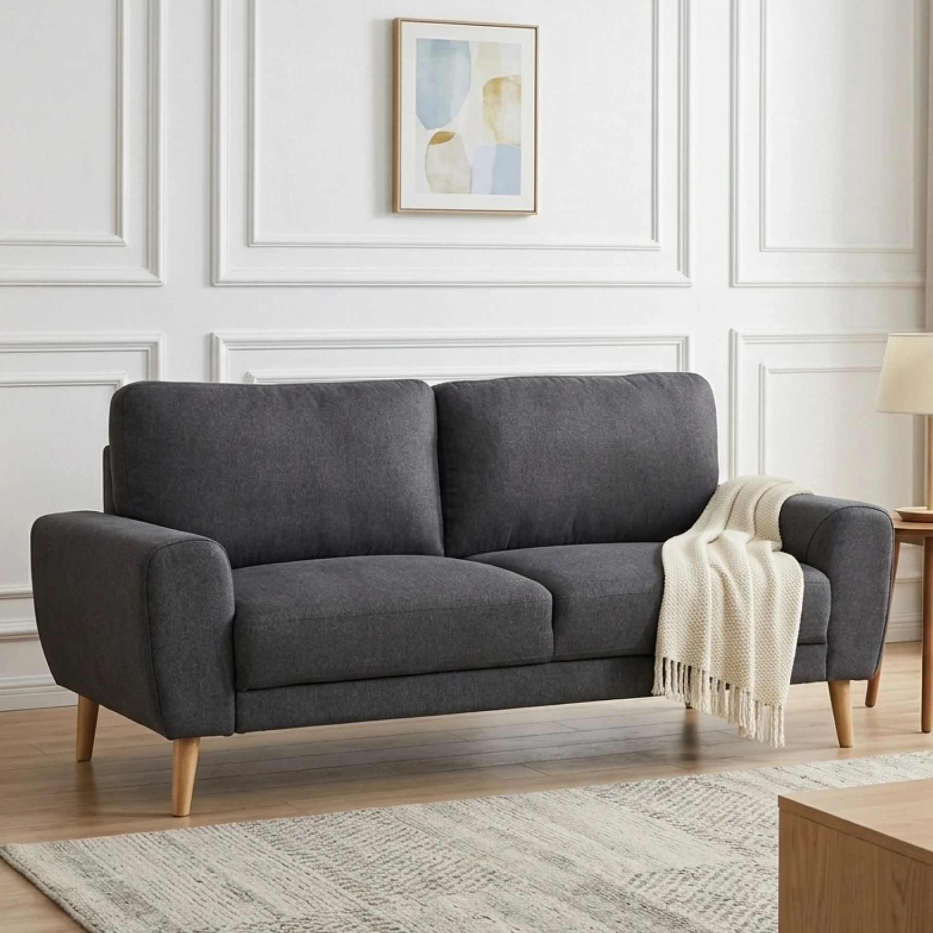 Suki Linen 3 Seater Sofa - Dark Grey - Image 3