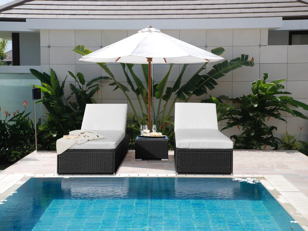 Tahiti 3 Piece Outdoor Rattan Sun Lounger Set - Image 2