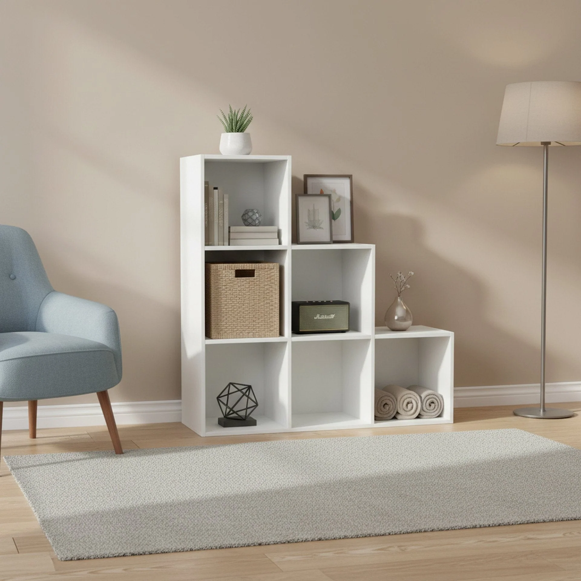 Tana 6 Cube Square Bookshelf - White