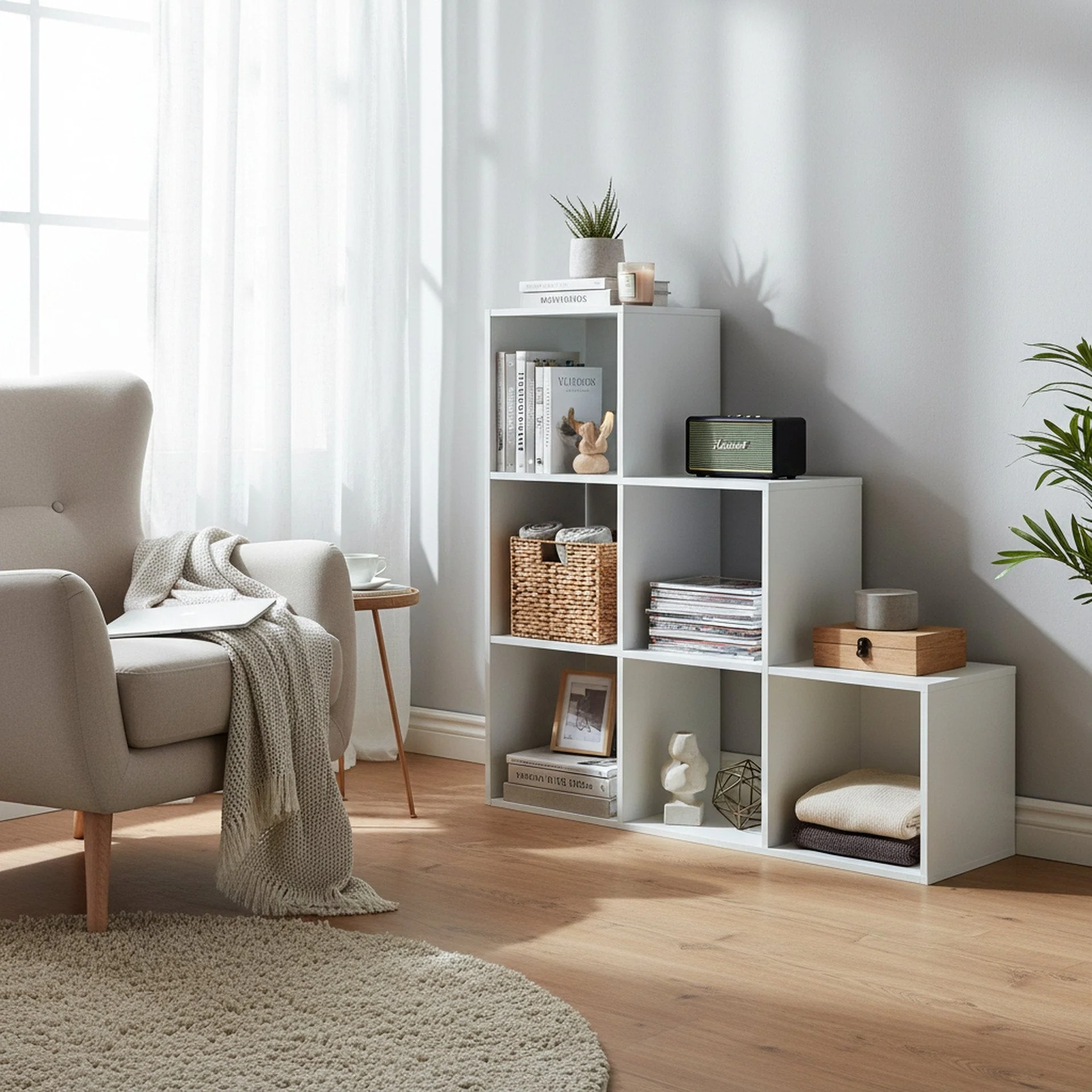 Tana 6 Cube Square Bookshelf - White - Image 2