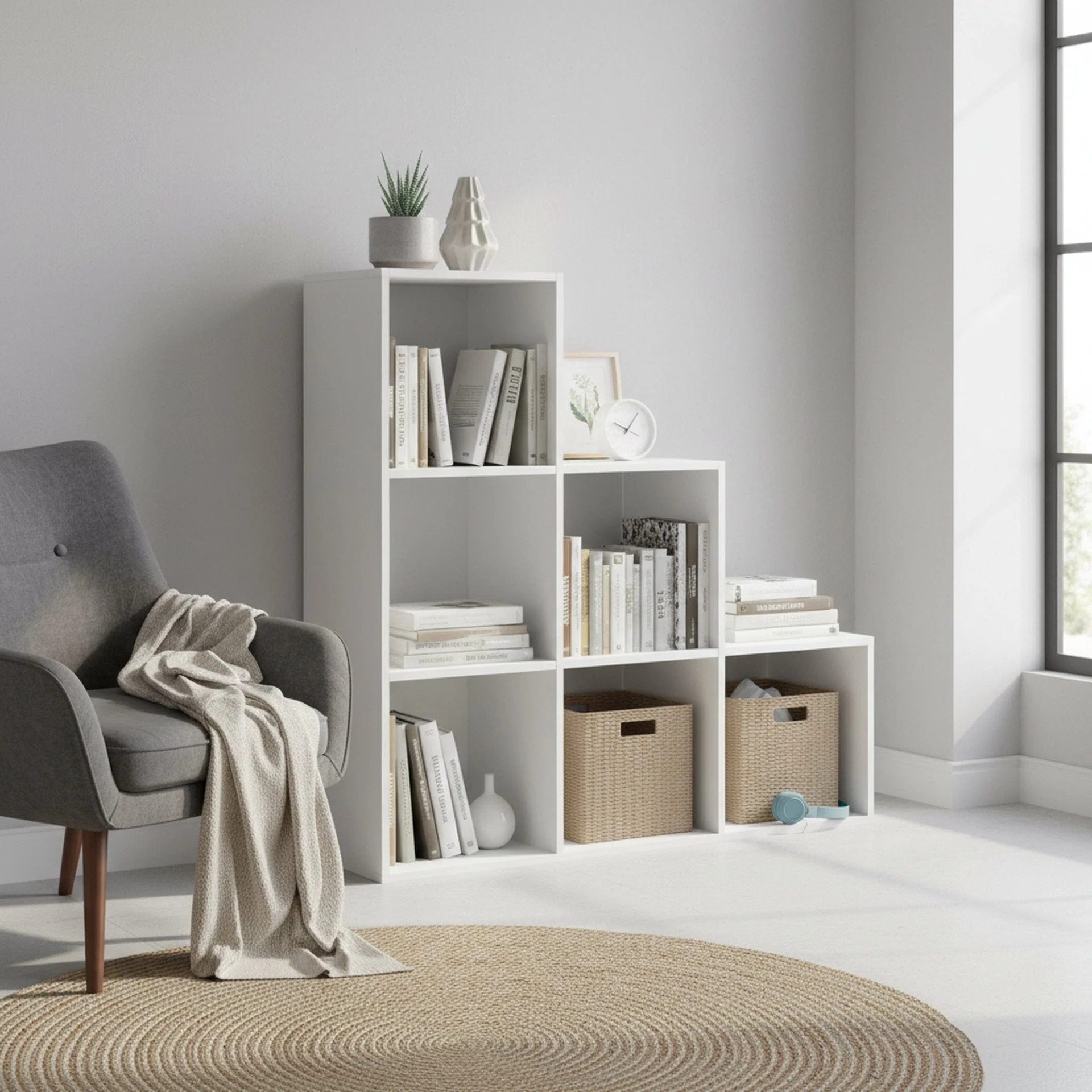 Tana 6 Cube Square Bookshelf - White - Image 3