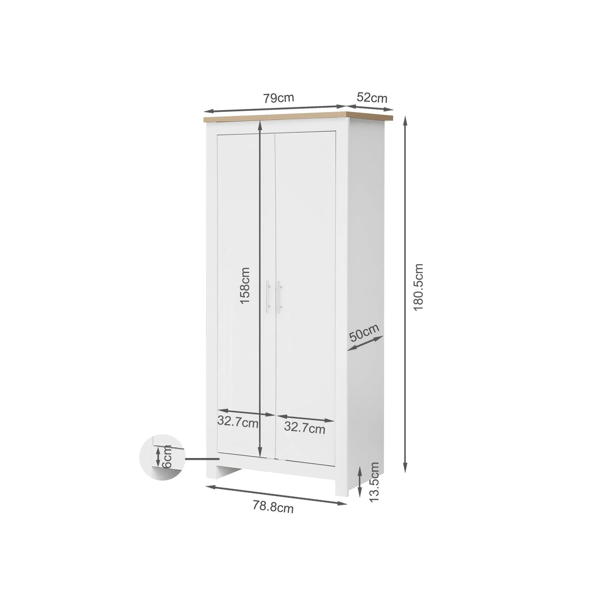 Tegan 2 Door Wardrobe - Light Teak + White - Image 15