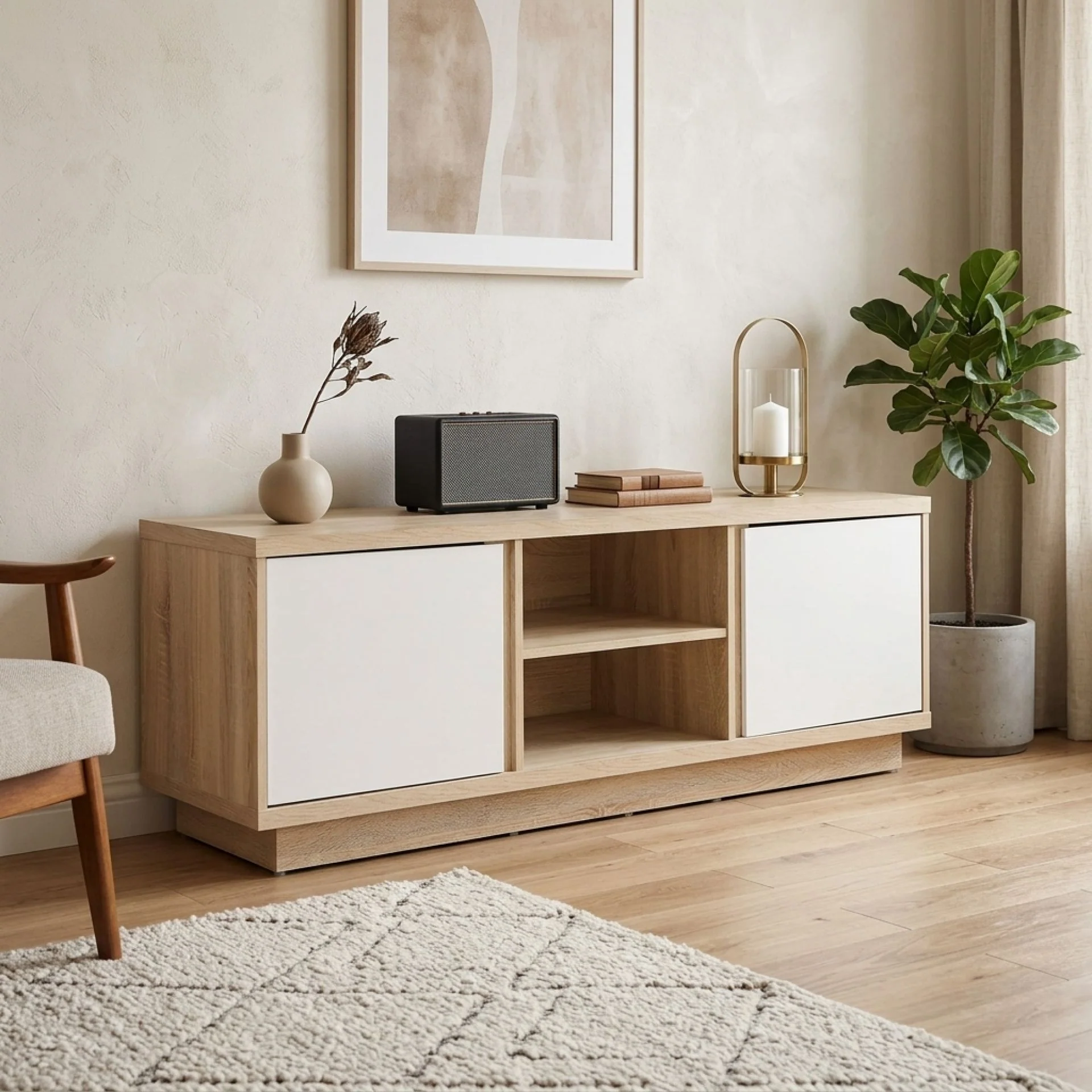 Thames 1.5m Entertainment Unit - Oak + White