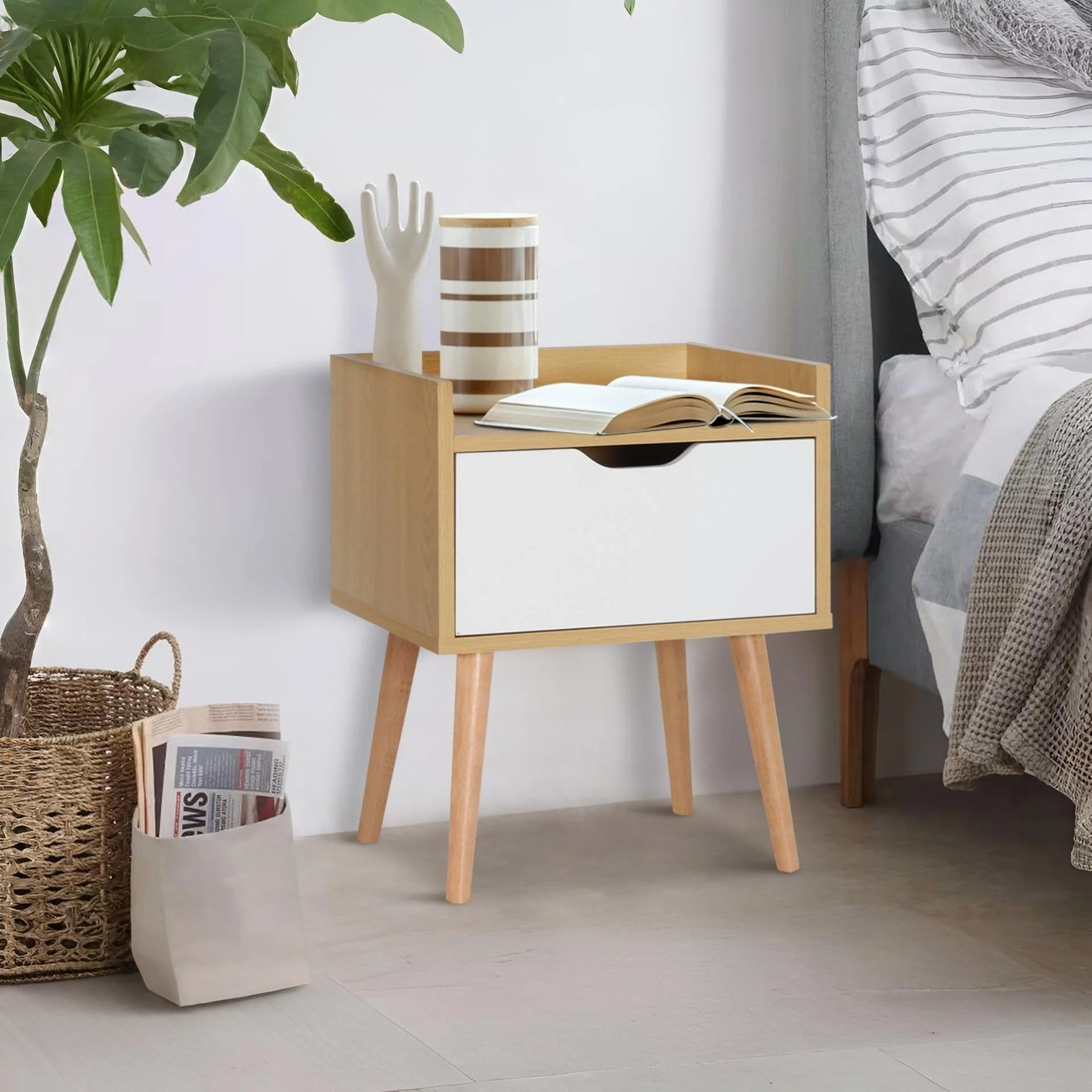 Tomi Bedside Table - Maple + White