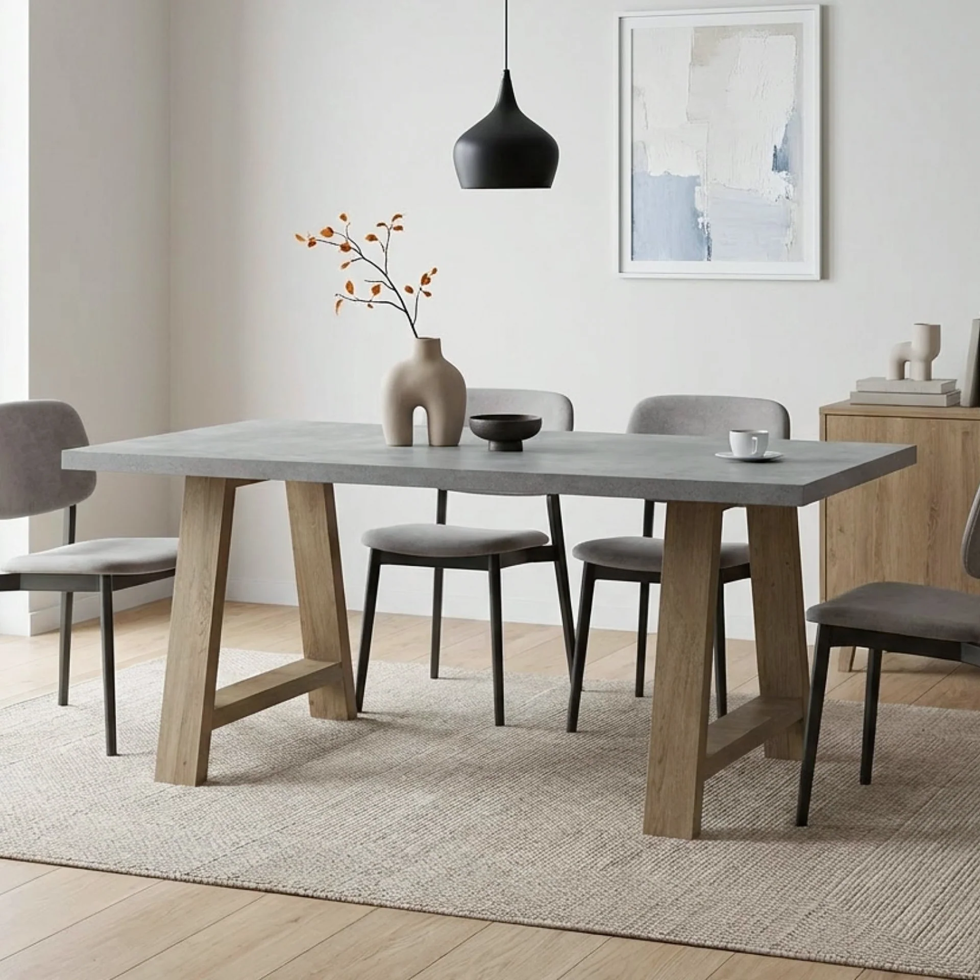 Tommie 1.8M Rectangular Dining Table - Cement + Oak - Image 10