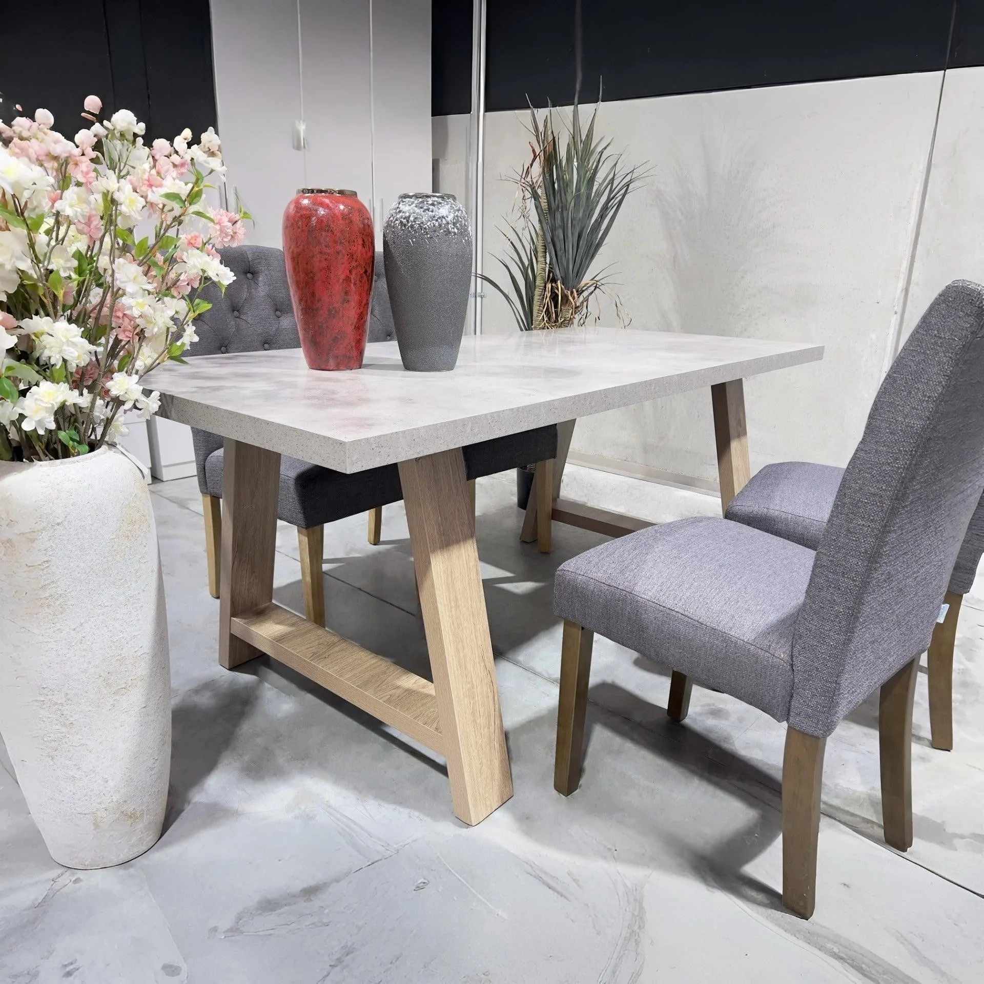 Tommie 1.8M Rectangular Dining Table - Cement + Oak - Image 11