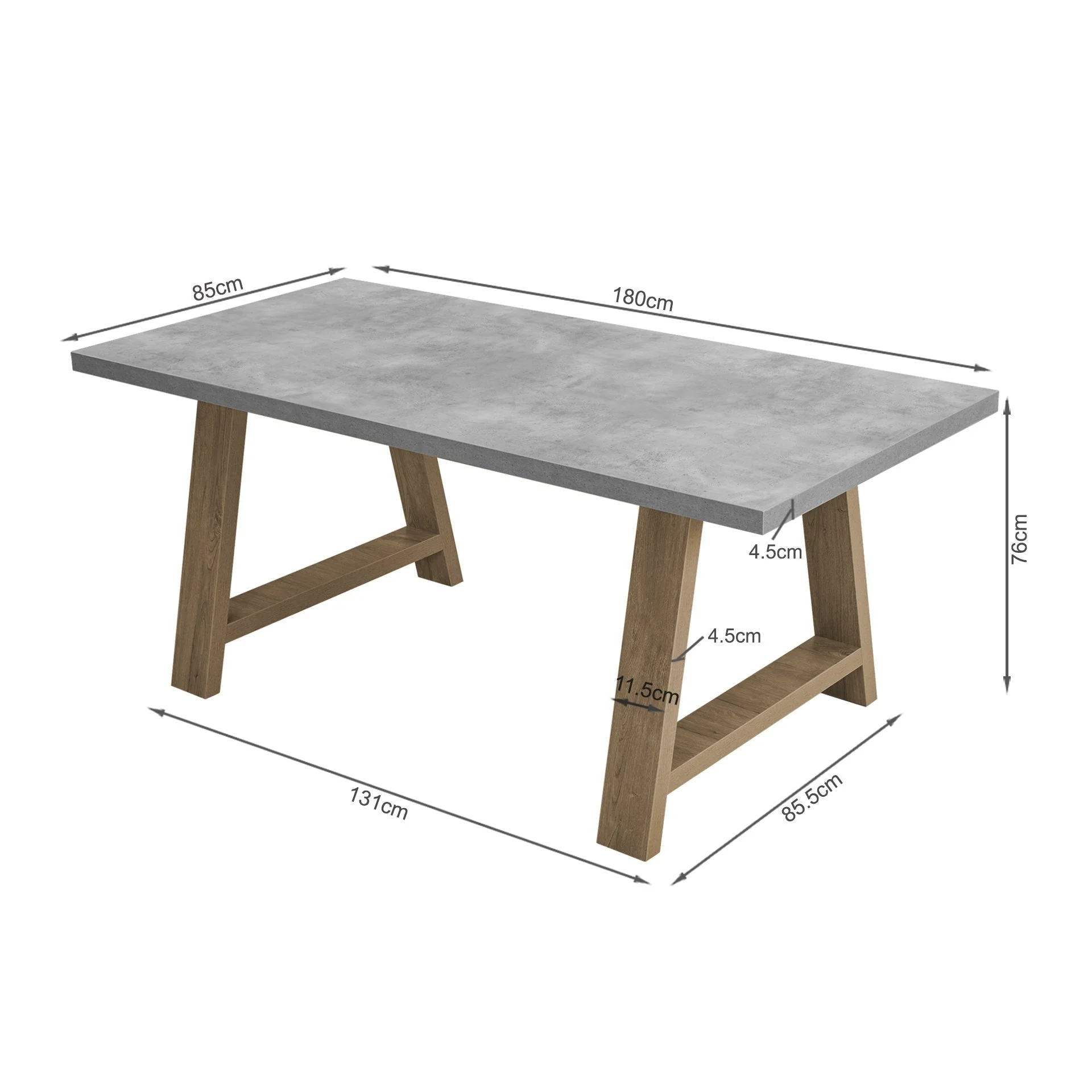 Tommie 1.8M Rectangular Dining Table - Cement + Oak - Image 18