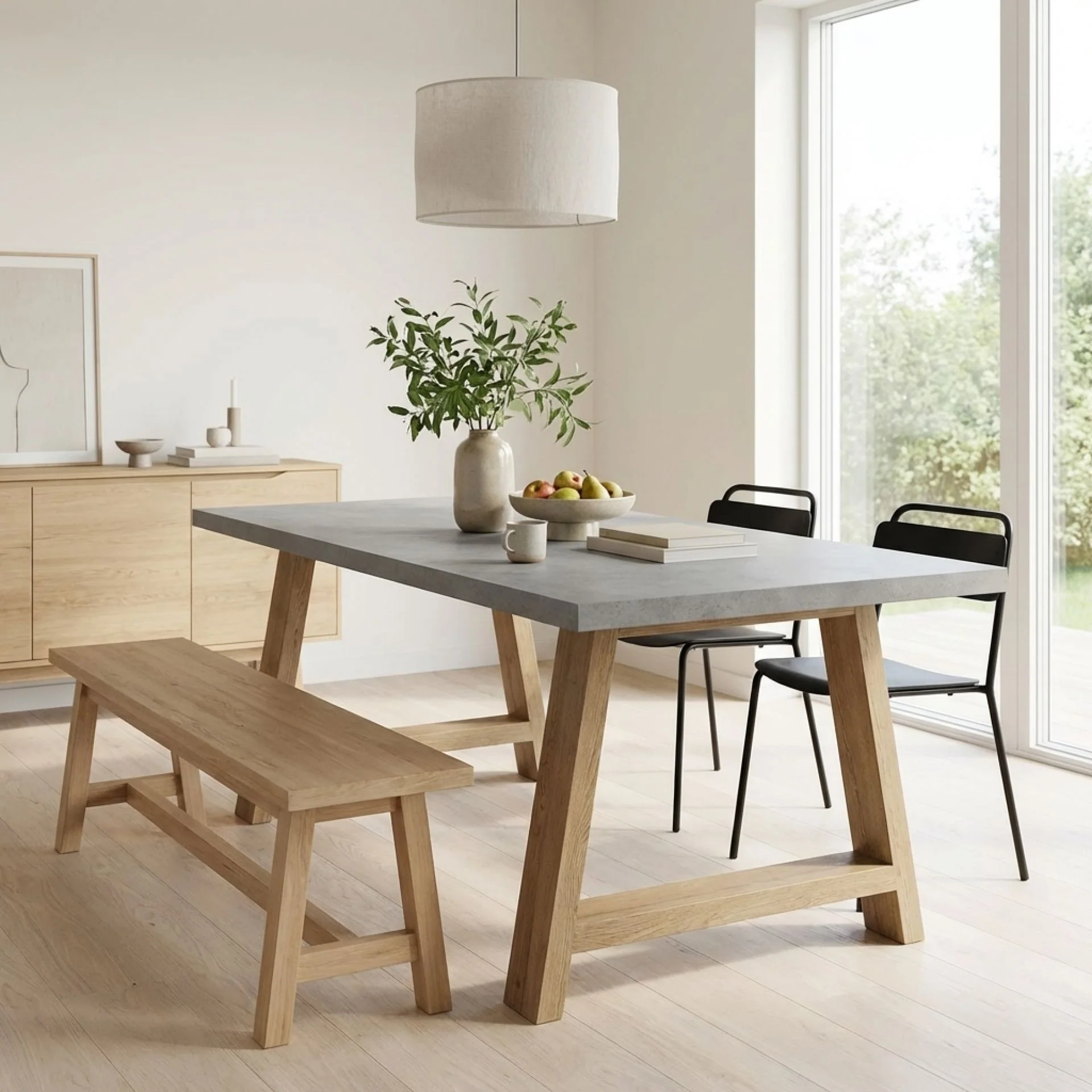 Tommie 1.8M Rectangular Dining Table - Cement + Oak - Image 3