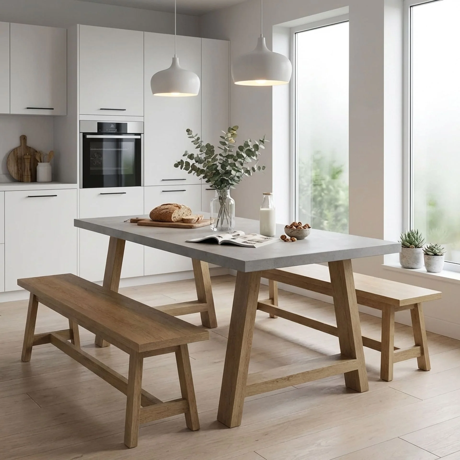 Tommie 1.8M Rectangular Dining Table - Cement + Oak - Image 5