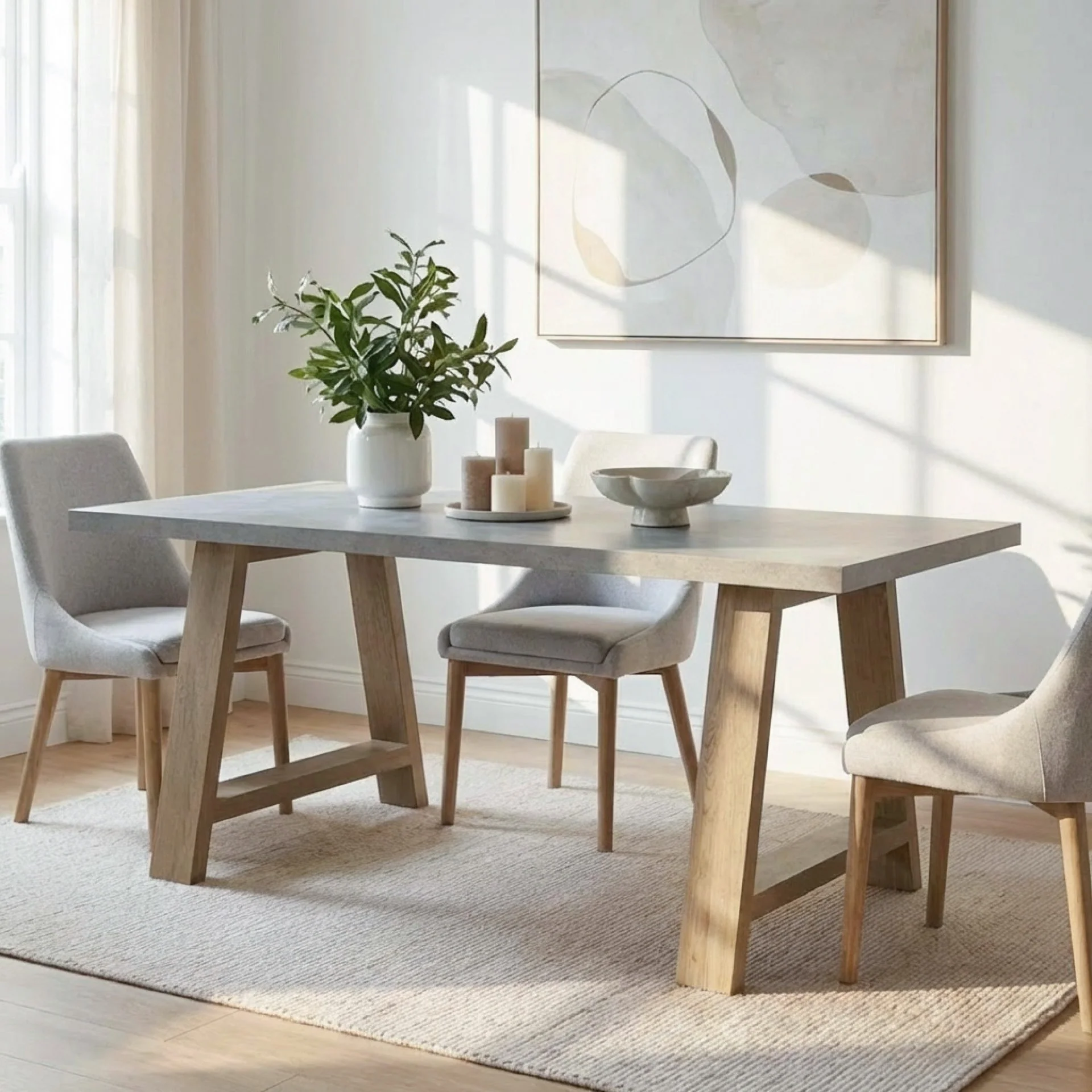 Tommie 1.8M Rectangular Dining Table - Cement + Oak - Image 6