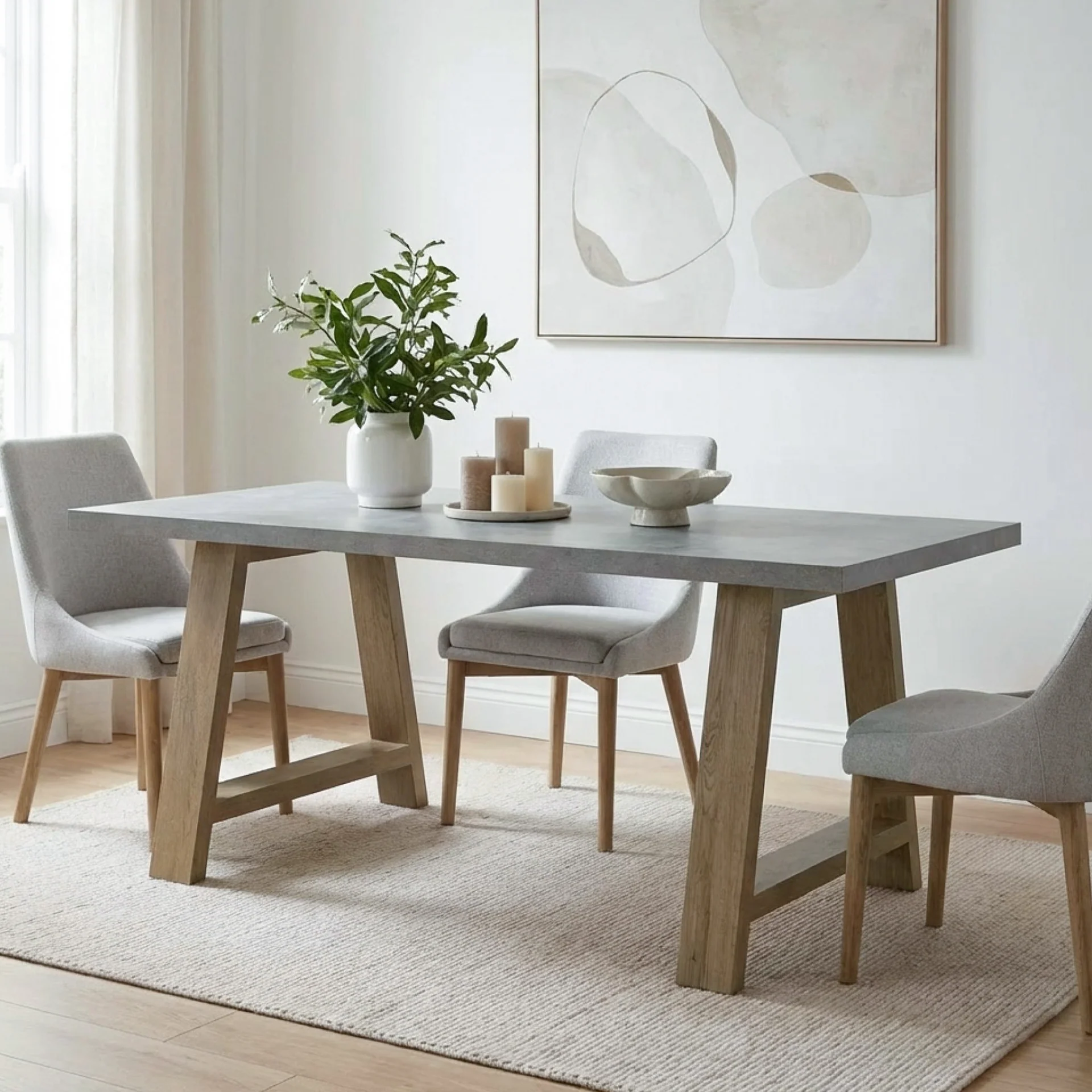 Tommie 1.8M Rectangular Dining Table - Cement + Oak - Image 7
