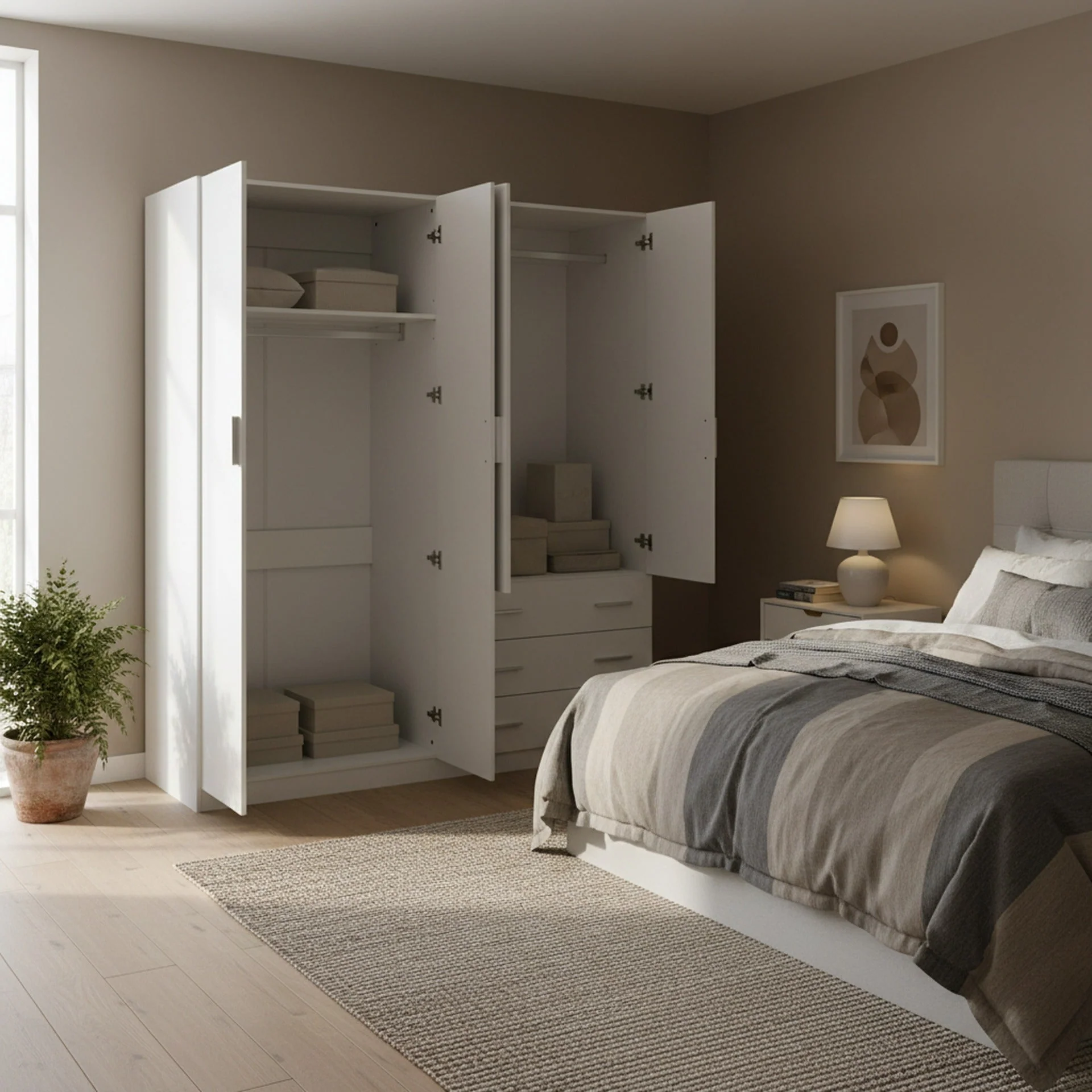 Tongass 4 Door Wardrobe with 3 Drawers - White - Image 2