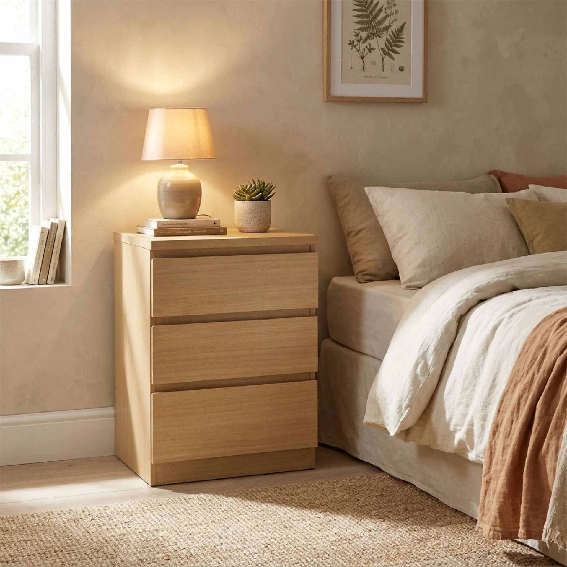 Tongass Bedside Table with 3 Drawers - Oak