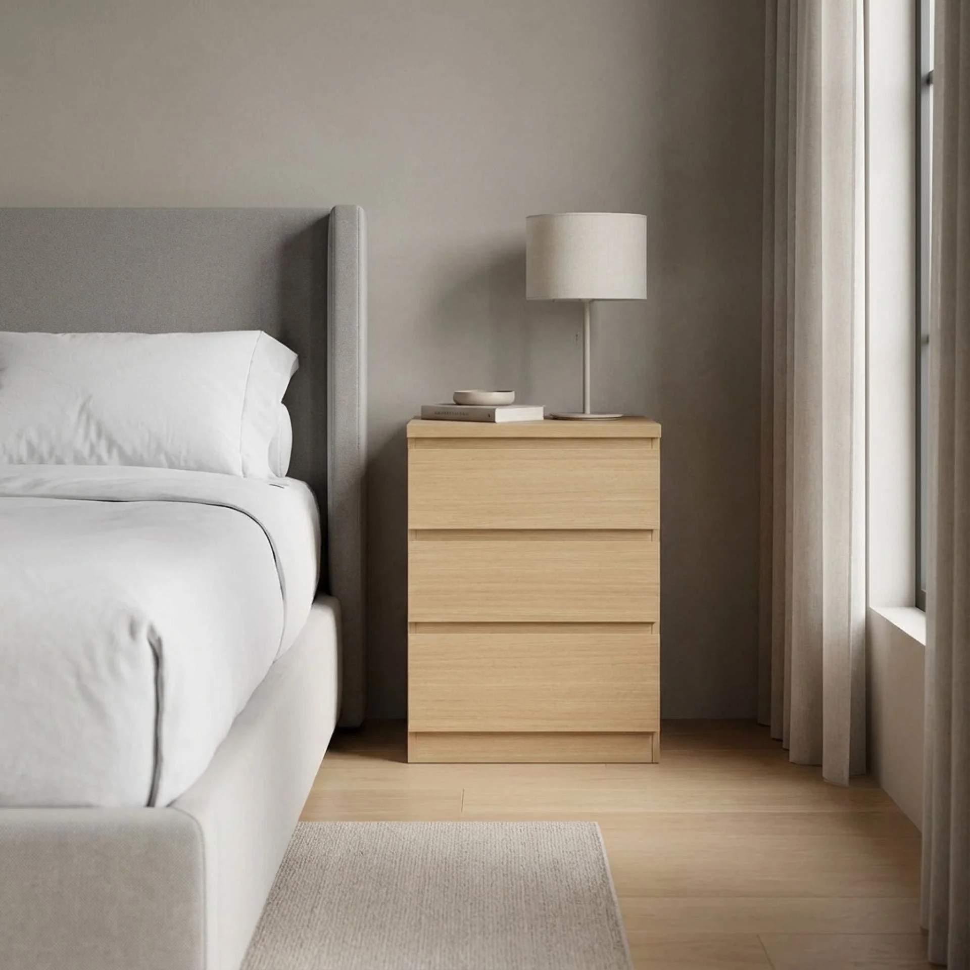 Tongass Bedside Table with 3 Drawers - Oak - Image 2