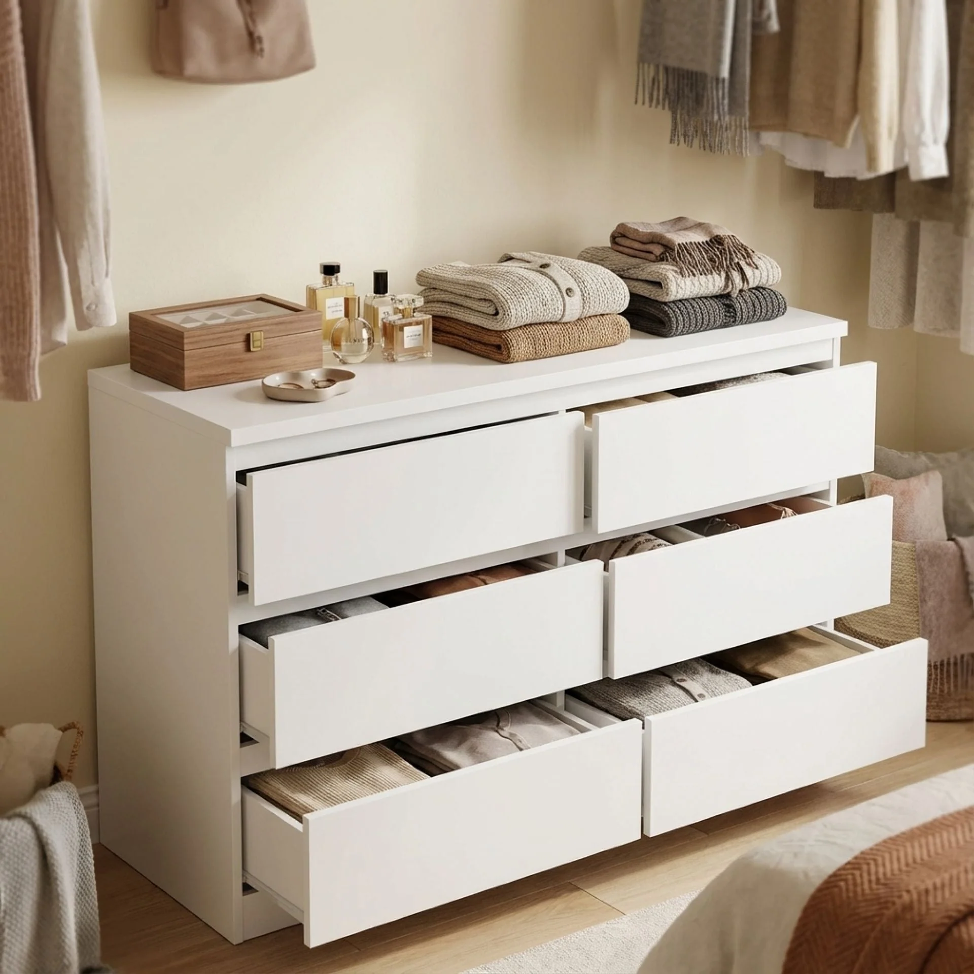 Tongass Wooden Low Boy 6 Drawers - White - Image 2