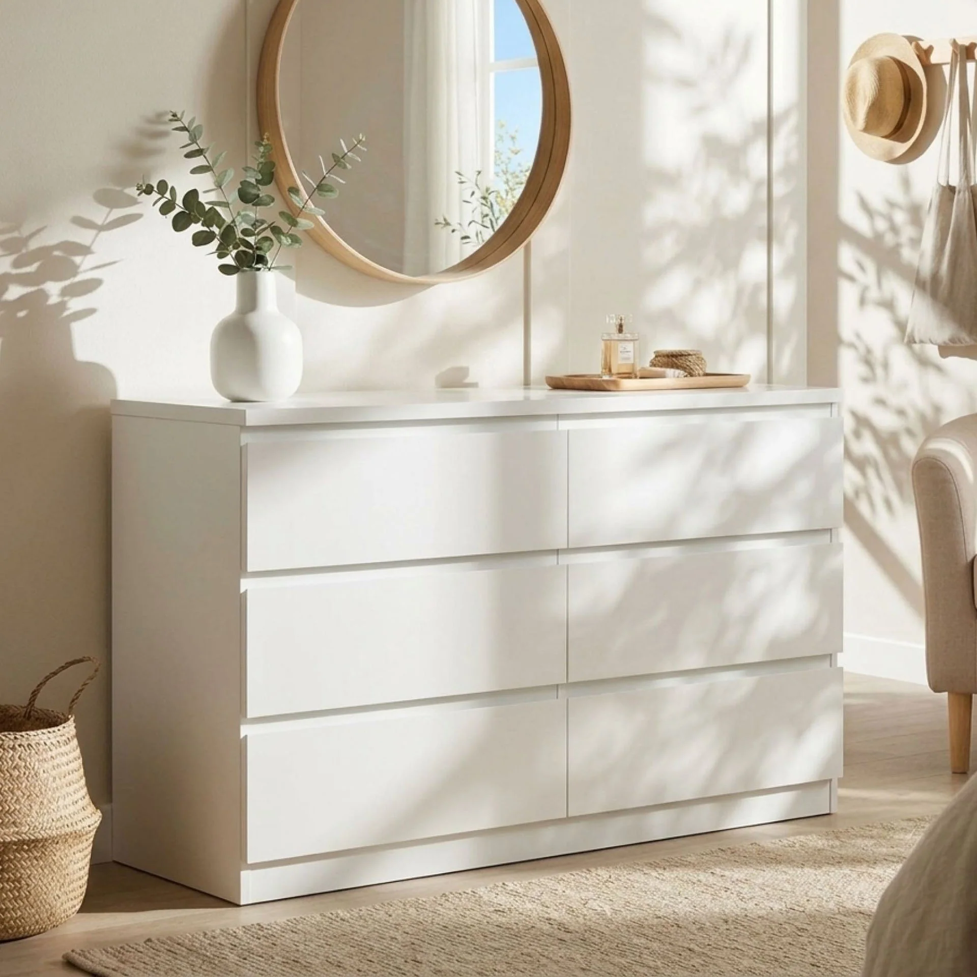 Tongass Wooden Low Boy 6 Drawers - White - Image 3