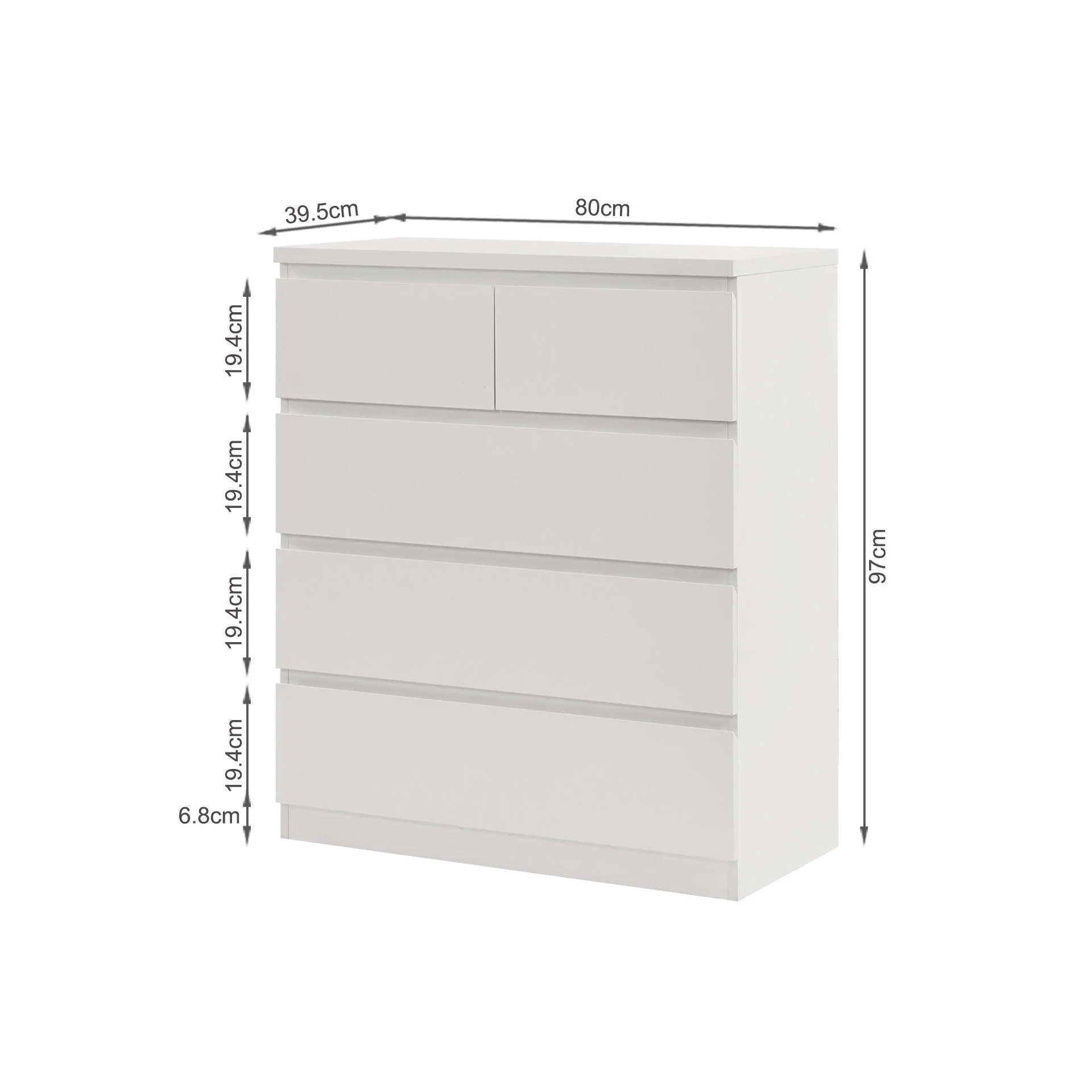 Tongass Wooden Tallboy 5 Drawers - White - Image 11