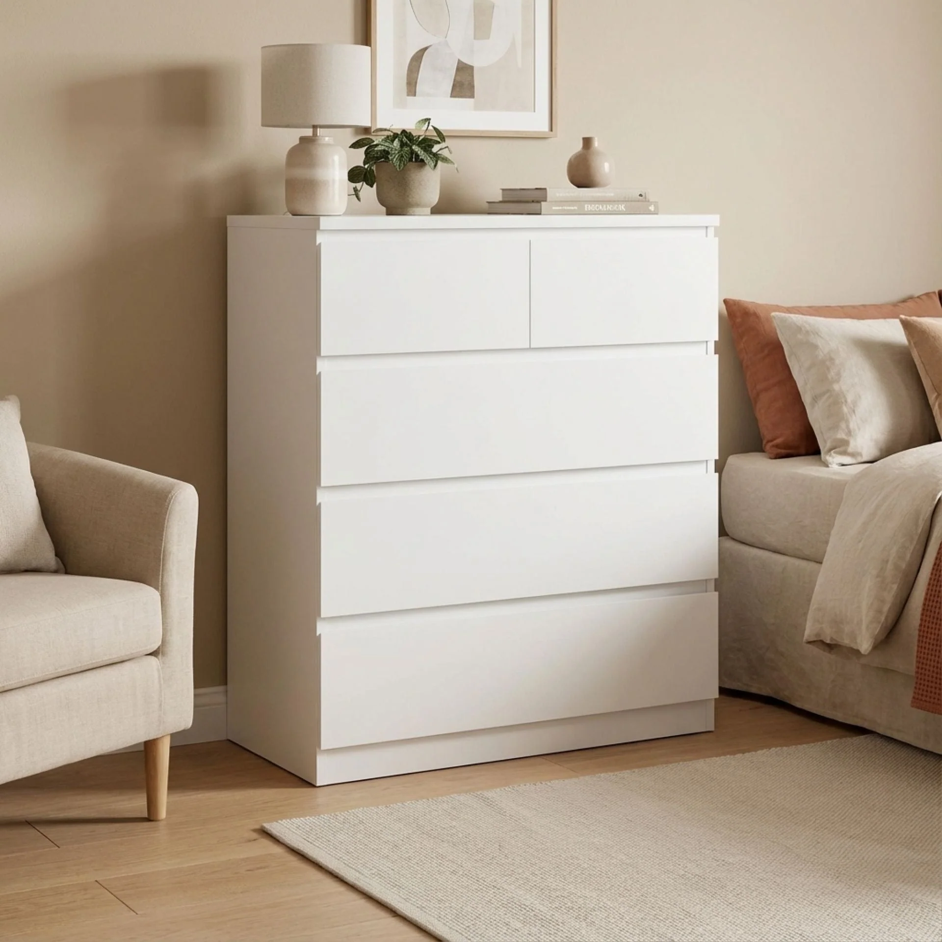 Tongass Wooden Tallboy 5 Drawers - White - Image 2