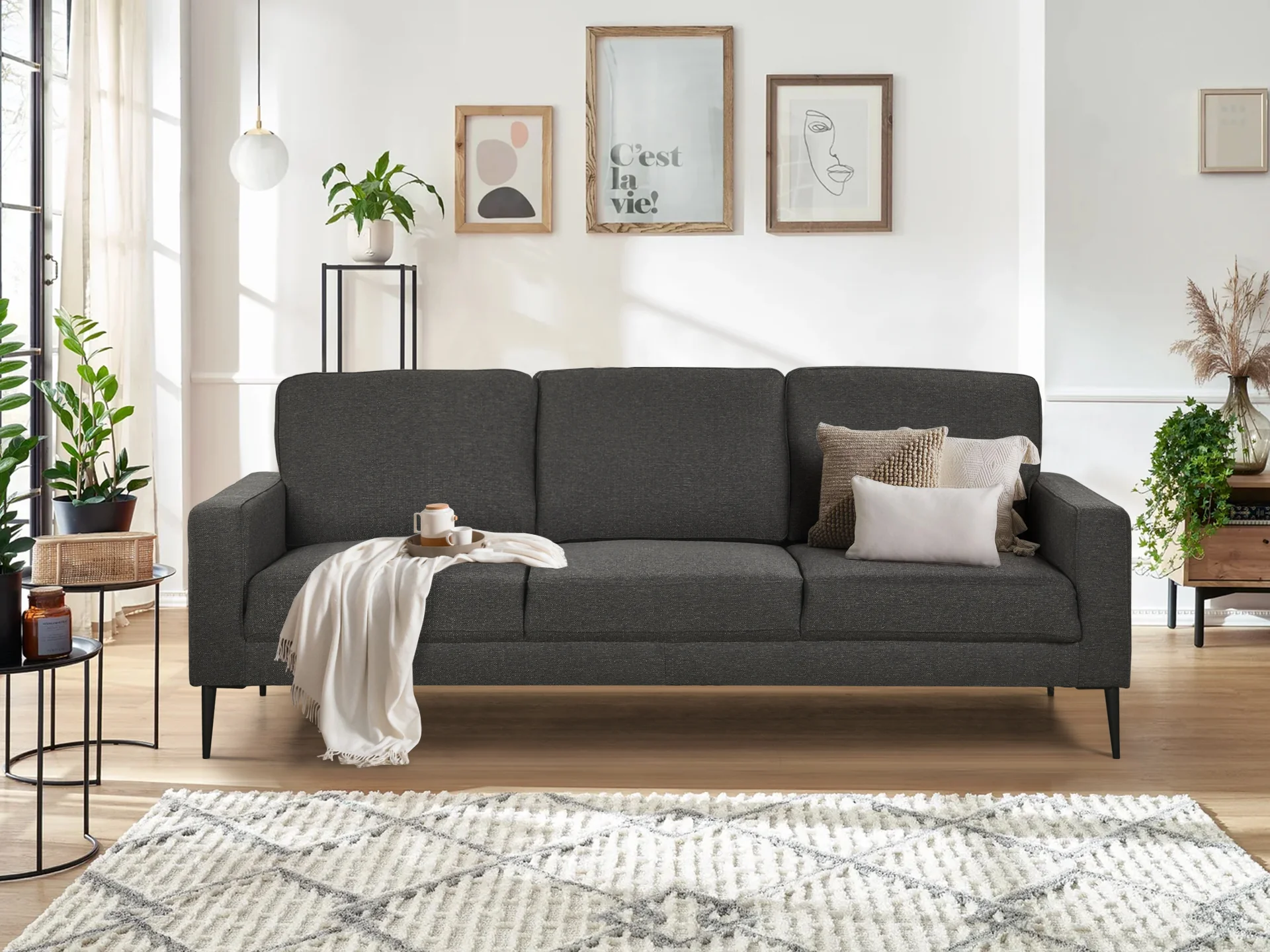 Toronto 3 Seater Fabric Sofa - Dark Grey