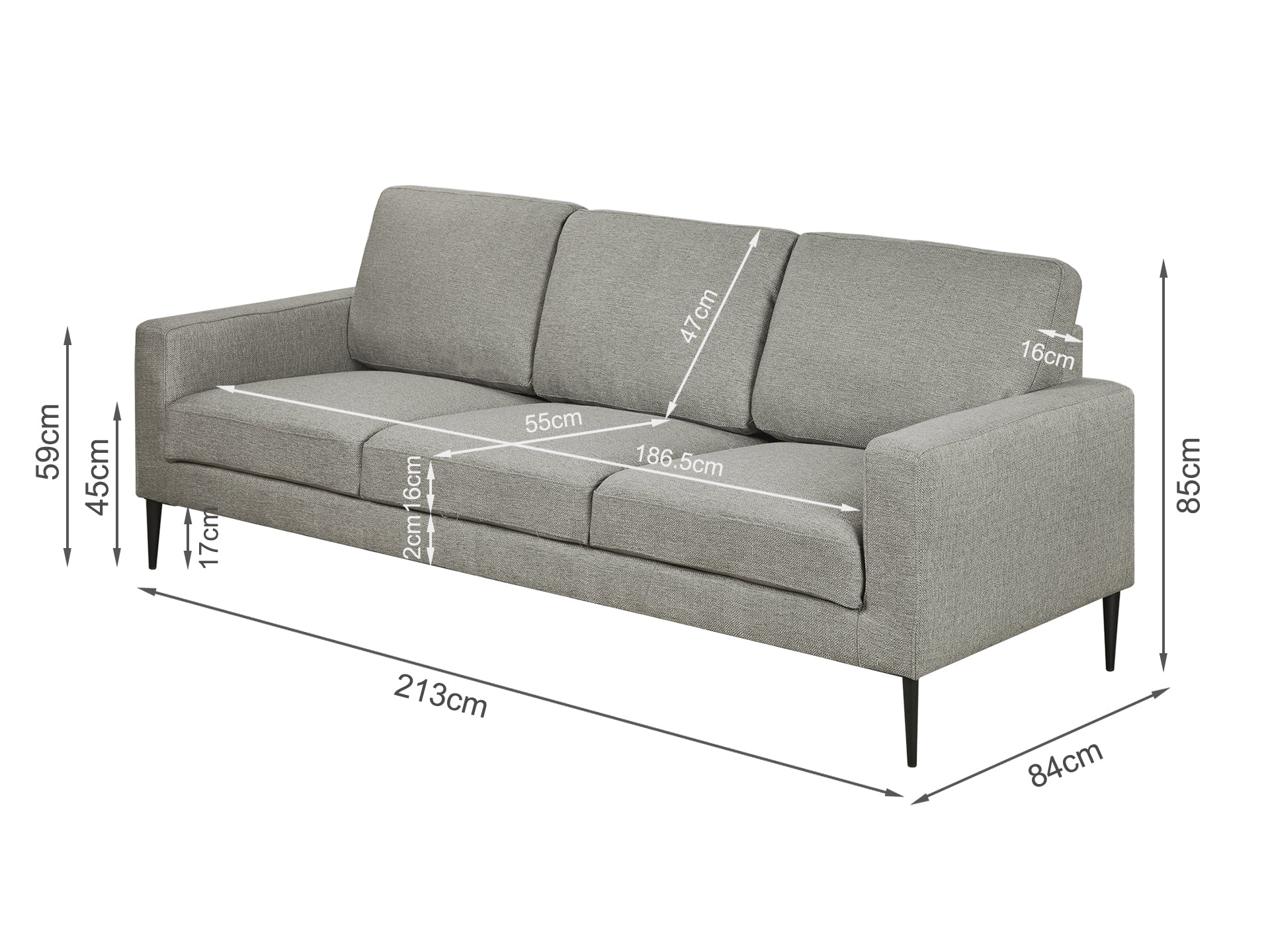 TORONTO 3 Seater Fabric Sofa - LIGHT GREY - Image 7