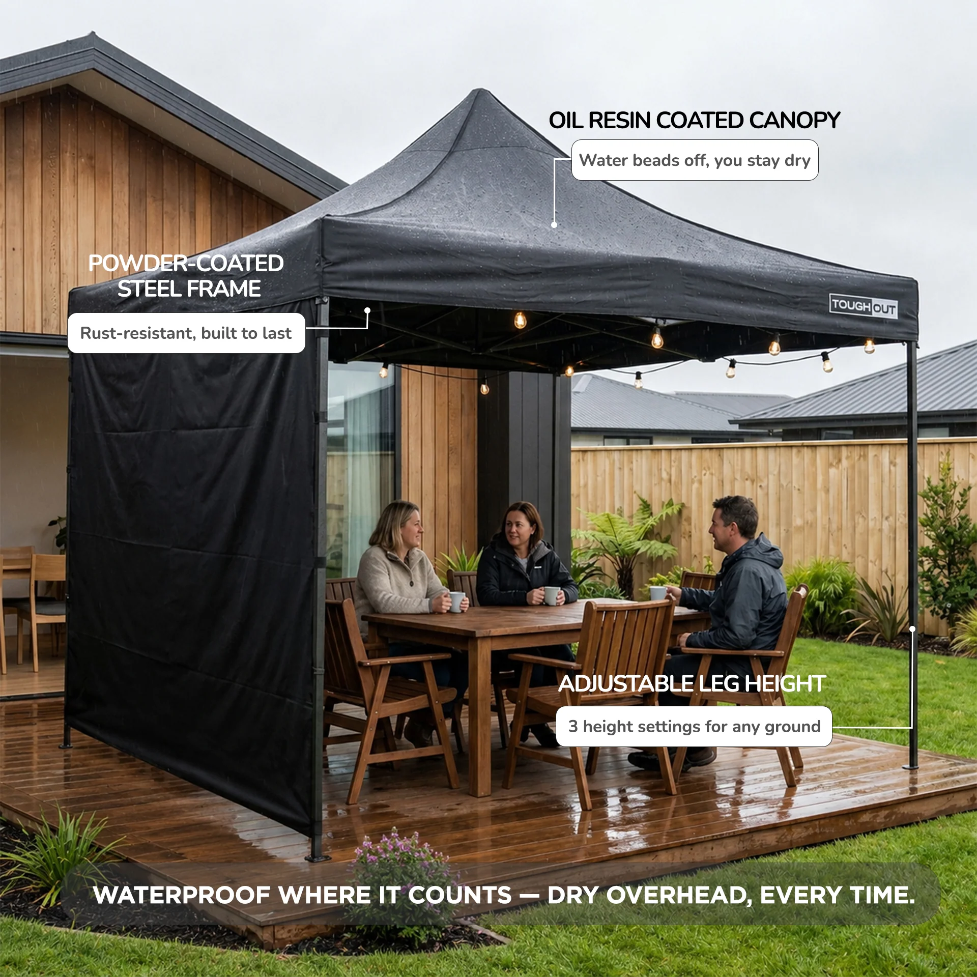 Toughout Breeze Gazebo with 3 Side Walls 3x3m - Black - Image 4