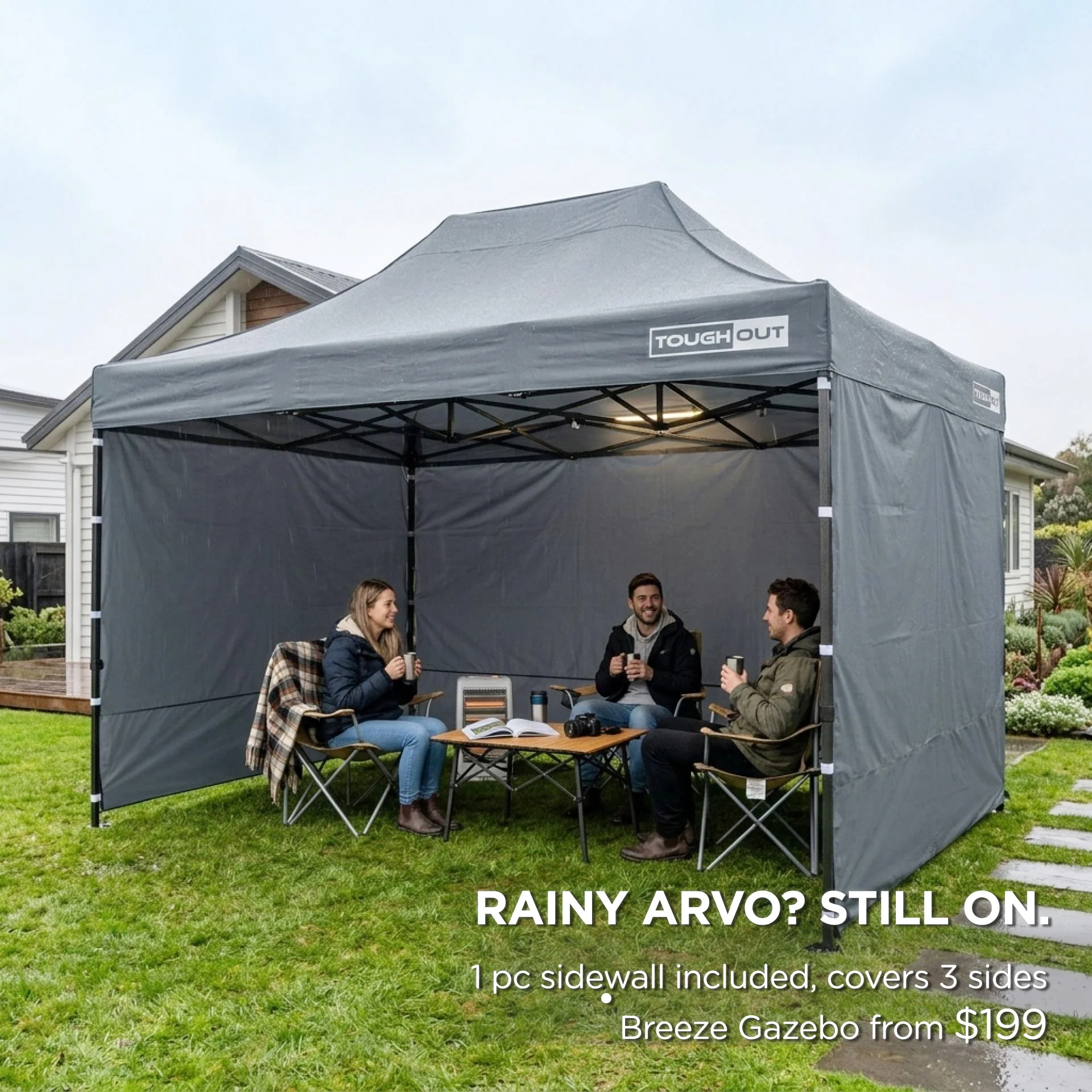 Toughout Breeze Gazebo with 3 Side Walls 3x4.5m - Grey - Image 2