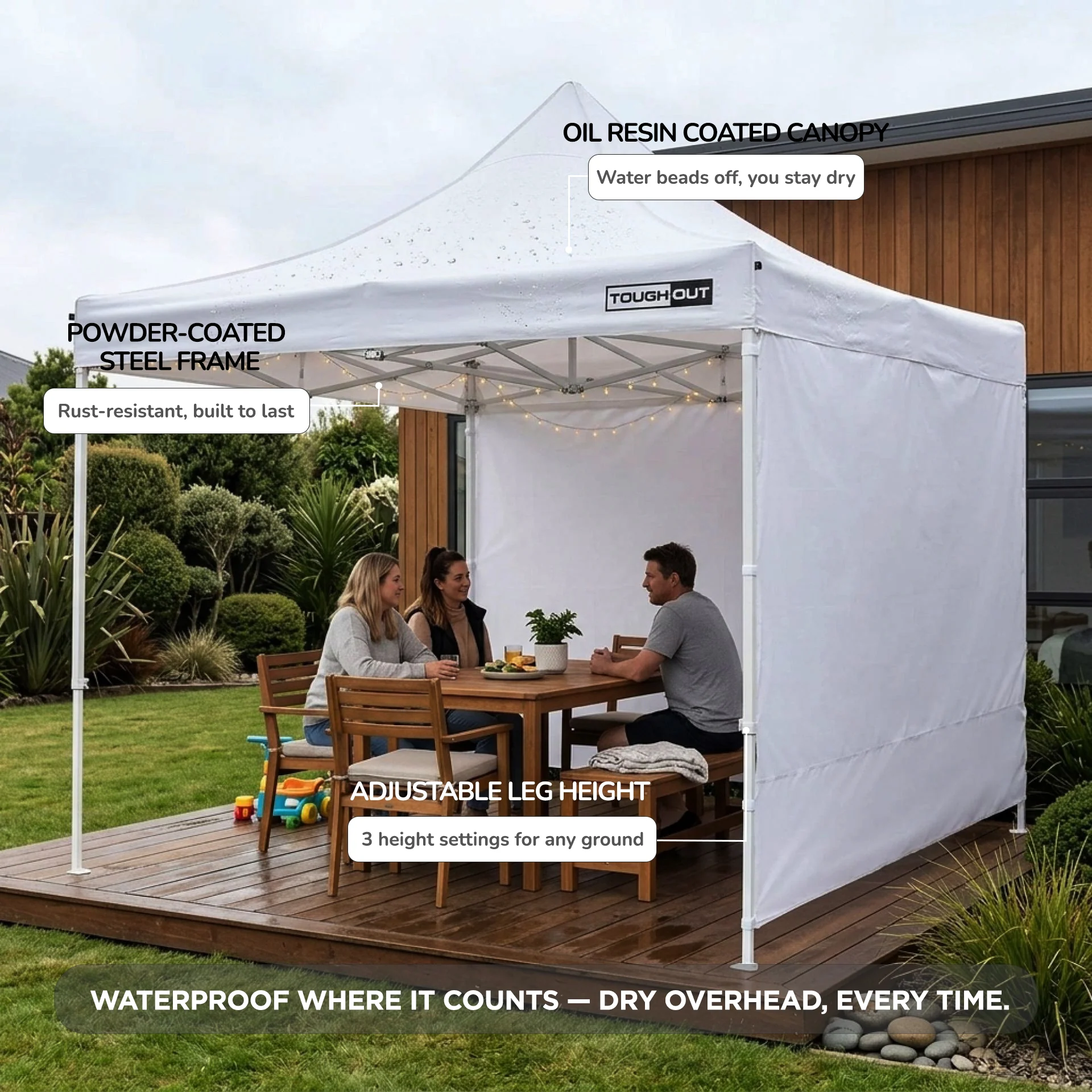 Toughout Breeze Gazebo with 3 Side Walls 3x3m - White - Image 4