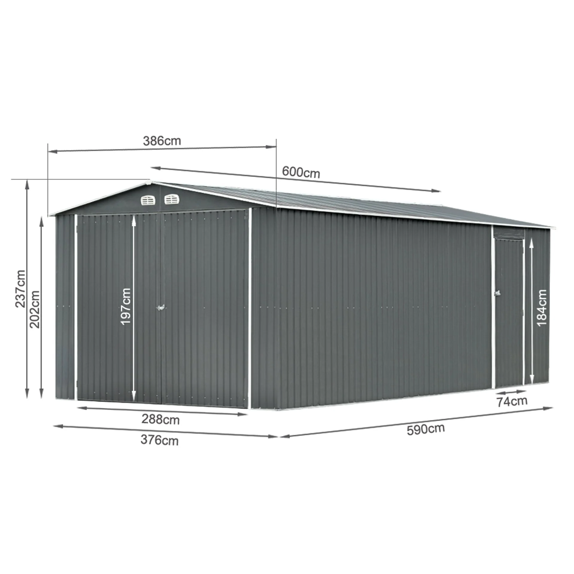 ToughOut Outdoor Garage 19'x12' ft - 6.02m x 3.86m x 2.37m - Charcoal - Image 12