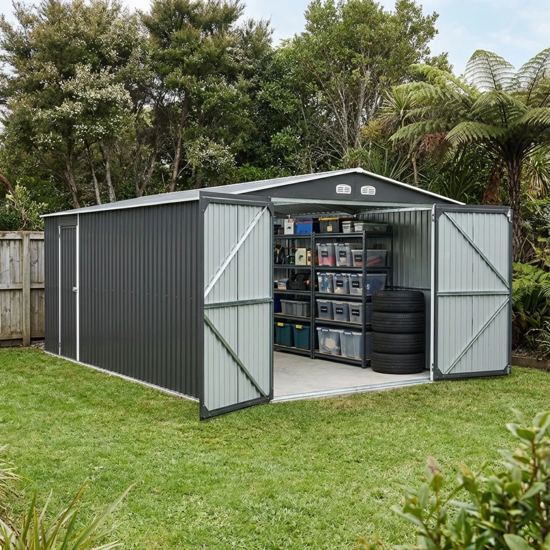 ToughOut Outdoor Garage 19'x12' ft - 6.02m x 3.86m x 2.37m - Charcoal - Image 2