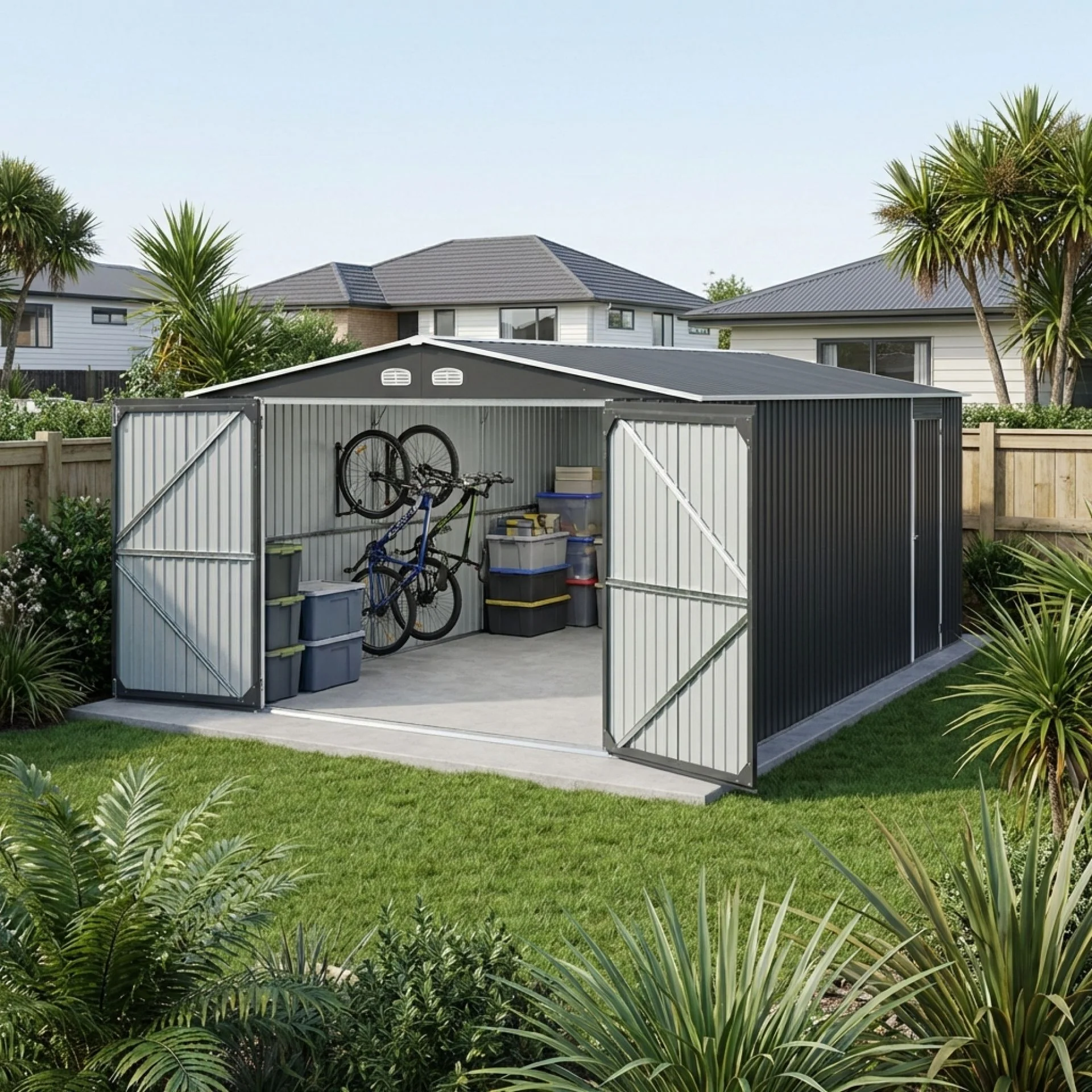 ToughOut Outdoor Garage 19'x12' ft - 6.02m x 3.86m x 2.37m - Charcoal - Image 3