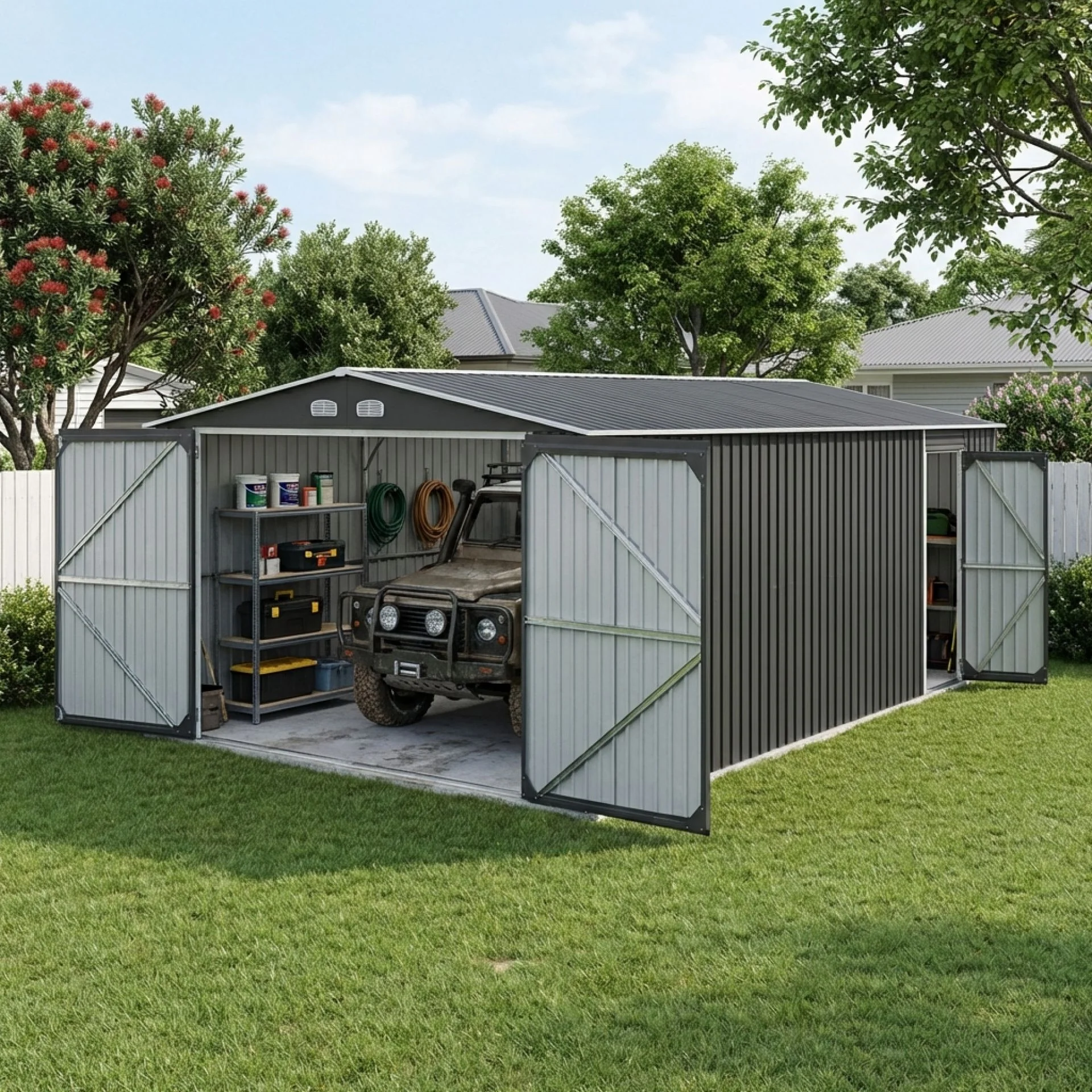 ToughOut Outdoor Garage 19'x12' ft - 6.02m x 3.86m x 2.37m - Charcoal - Image 4