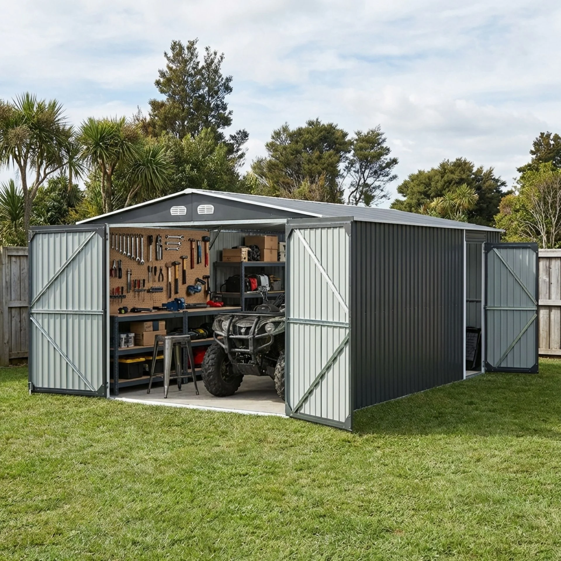 ToughOut Outdoor Garage 19'x12' ft - 6.02m x 3.86m x 2.37m - Charcoal - Image 6