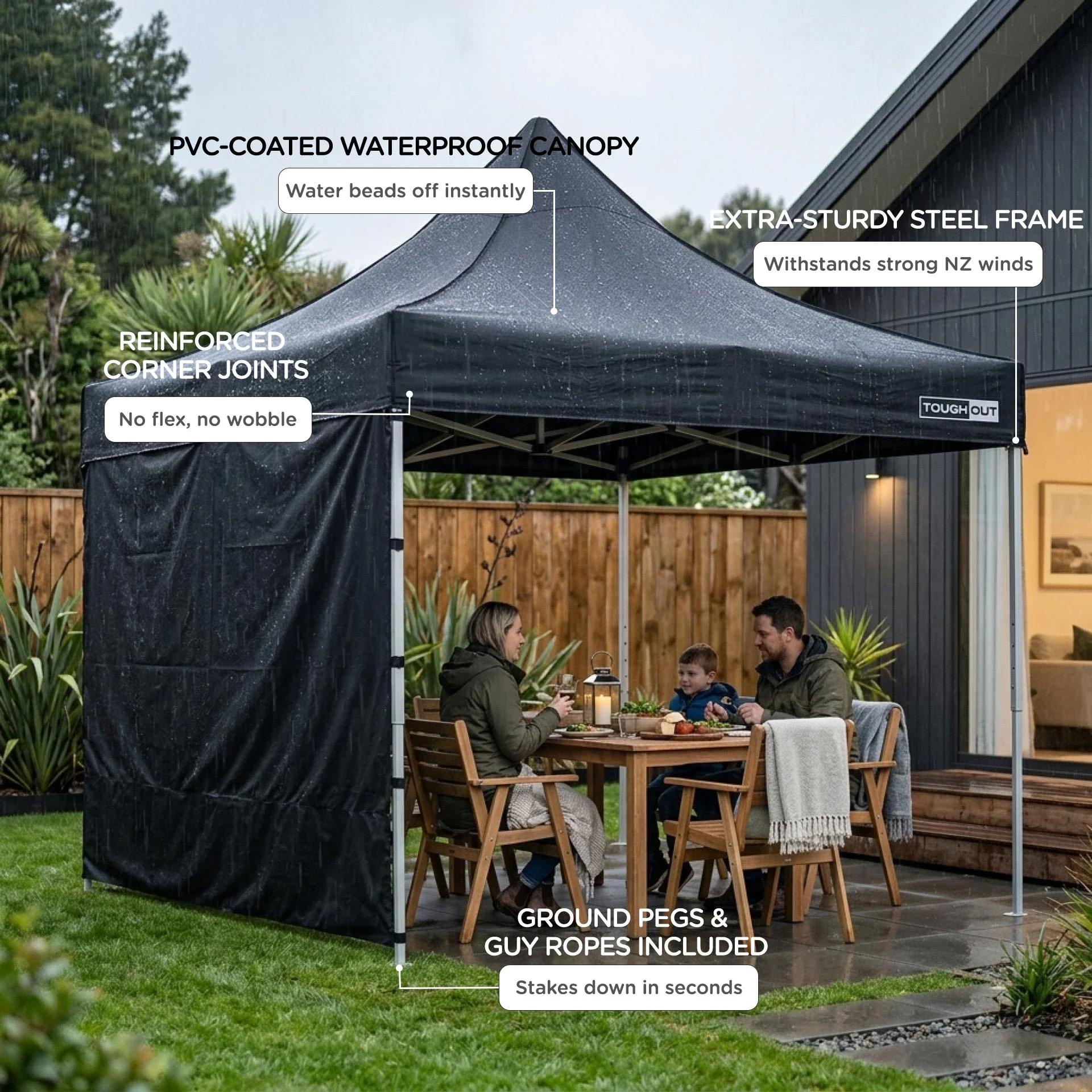 Toughout Thunderstorm Gazebo 3 x 3m - Black - Image 4