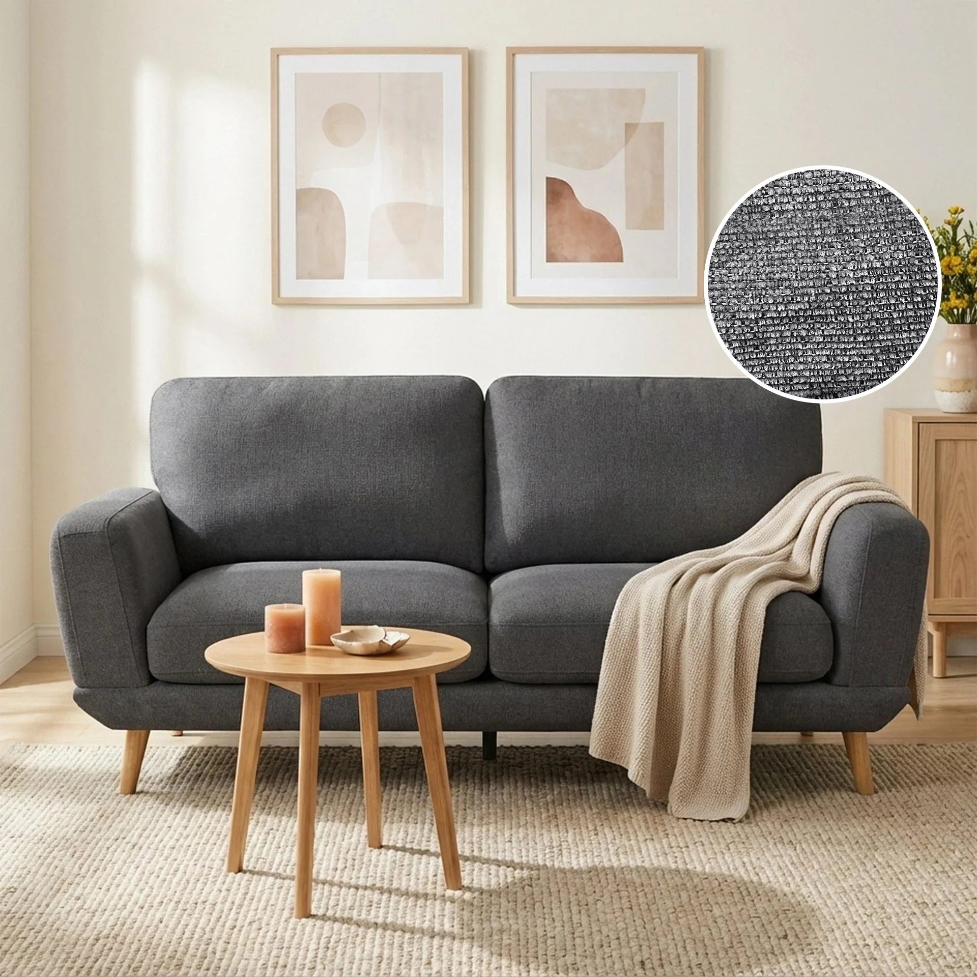 Tova Chenille 3 Seater Sofa - Dark Grey - Image 2